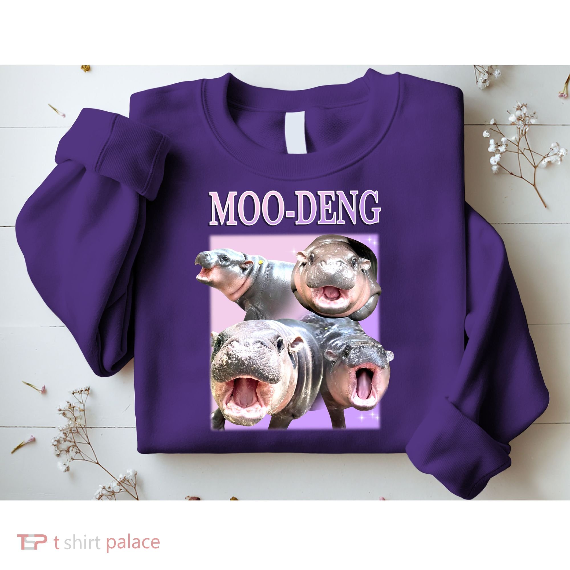 Purple Moo Deng Meme Hippo Funny Sweatshirt
