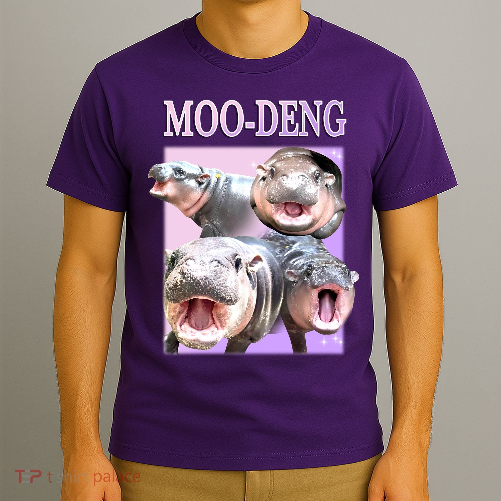 Purple Moo Deng Meme Hippo Funny T-Shirt