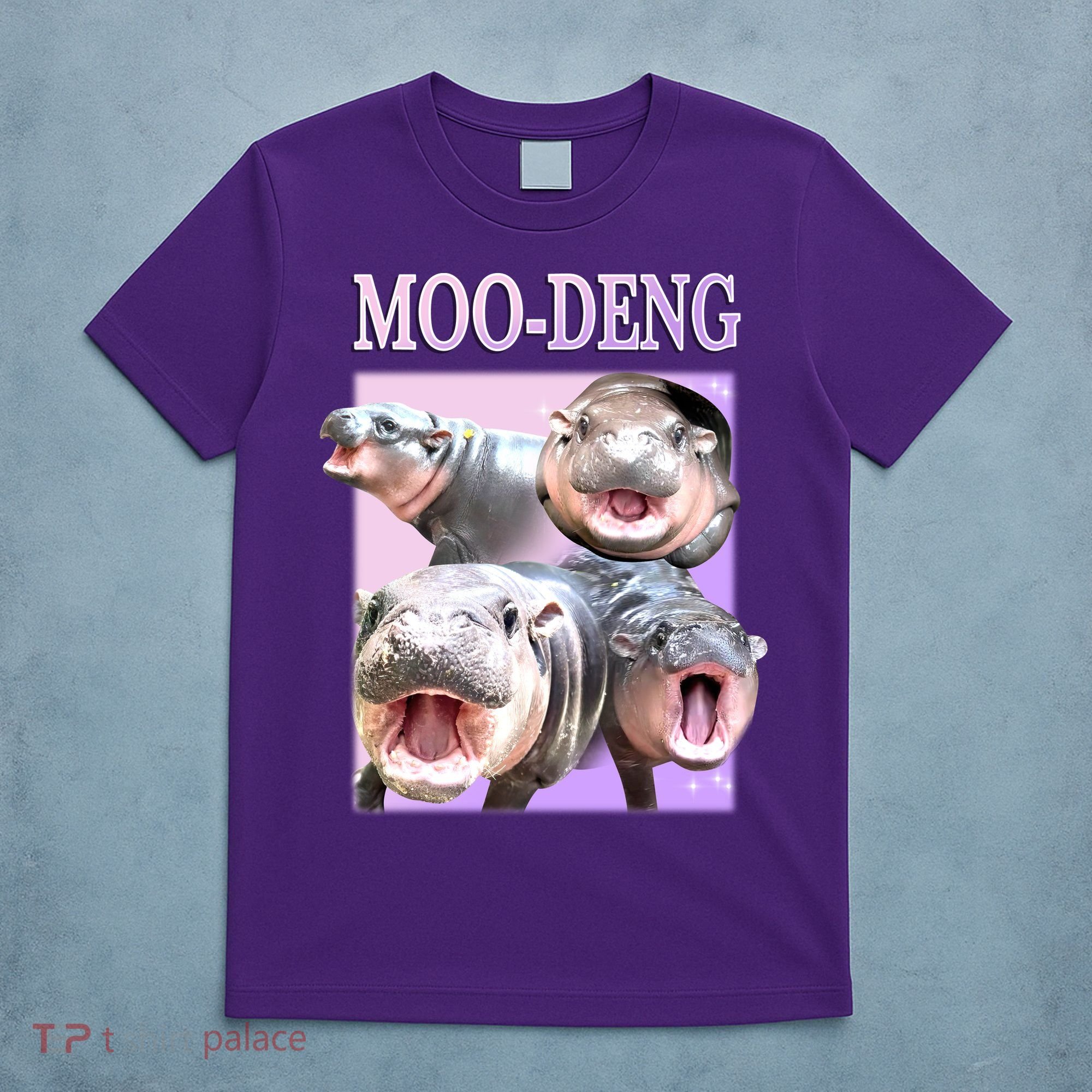 Purple Moo Deng Meme Hippo Funny T-Shirt