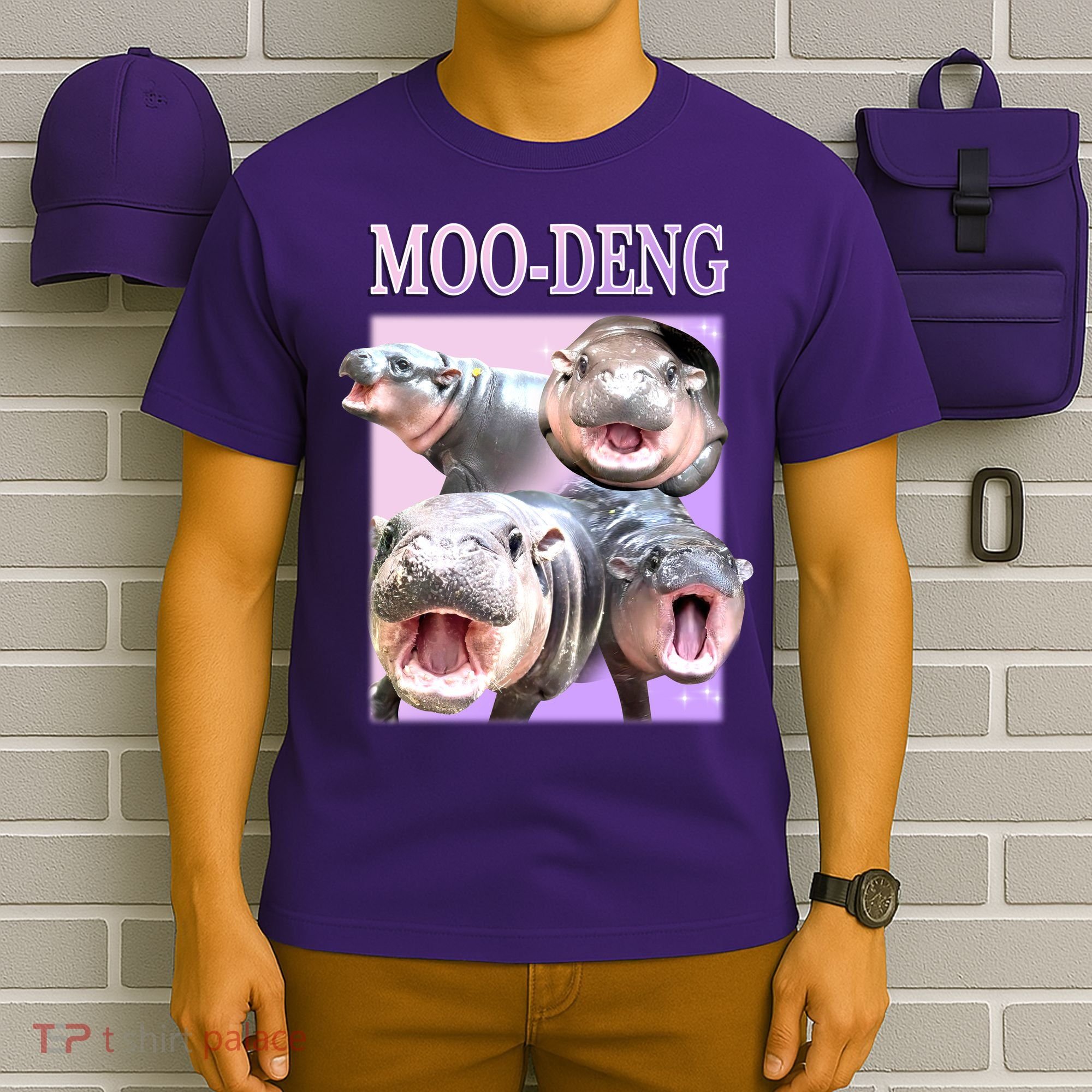 Purple Moo Deng Meme Hippo Funny T-Shirt