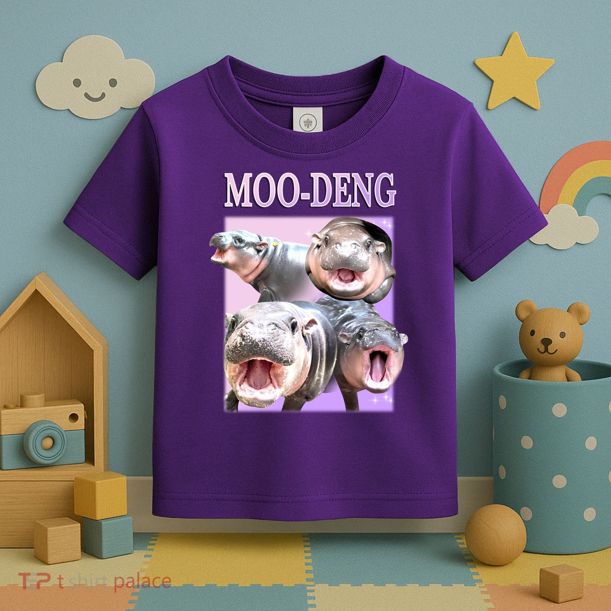 Purple Moo Deng Meme Hippo Funny Toddler T-Shirt
