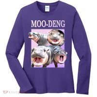 Purple Moo Deng Meme Hippo Funny Women's Long Sleeve Shirt thumb 0