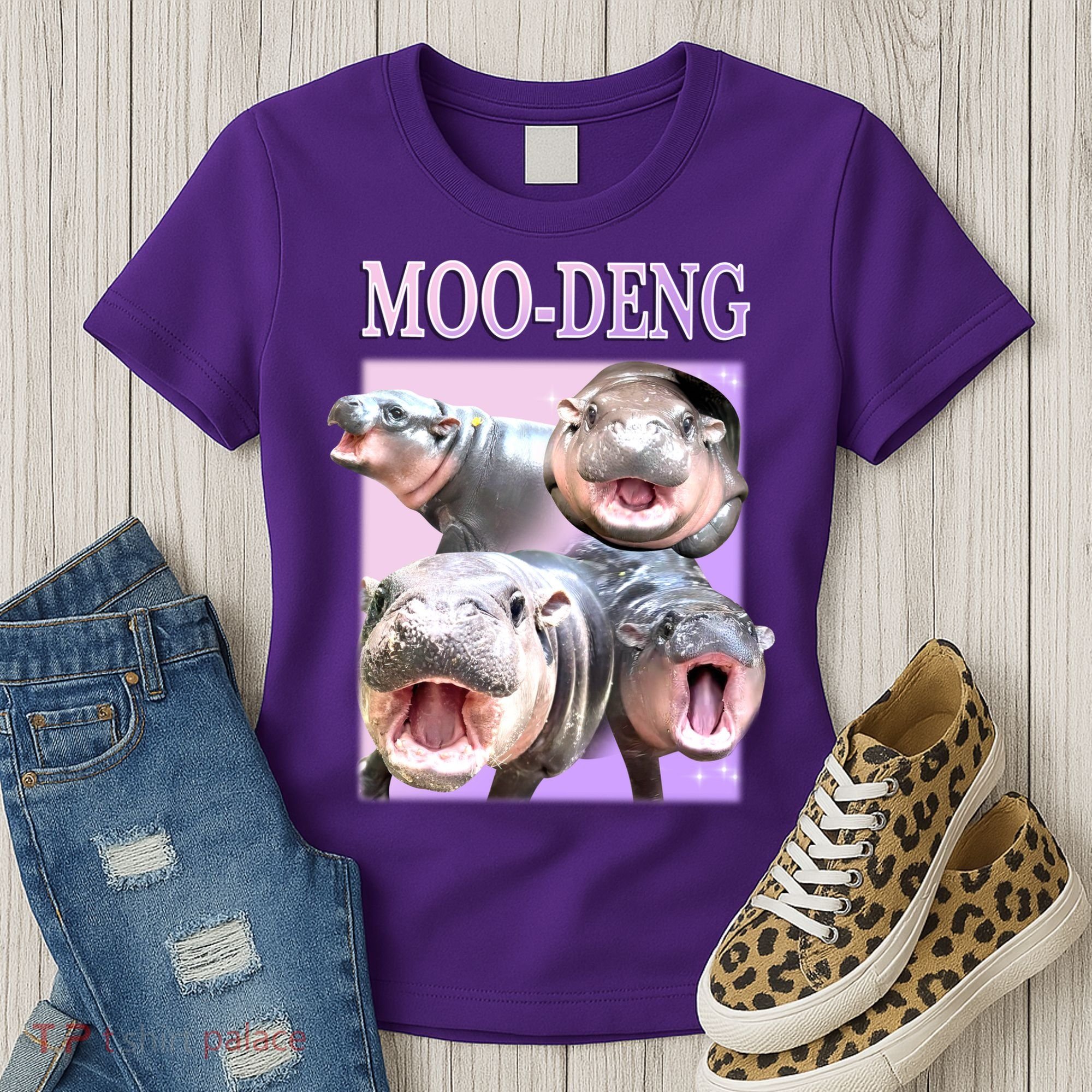 Purple Moo Deng Meme Hippo Funny Women's T-Shirt