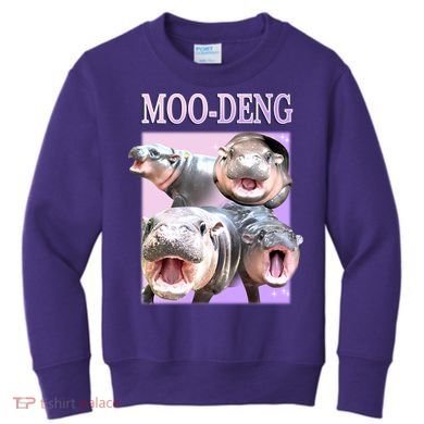 Purple Moo Deng Meme Hippo Funny Kids Sweatshirt