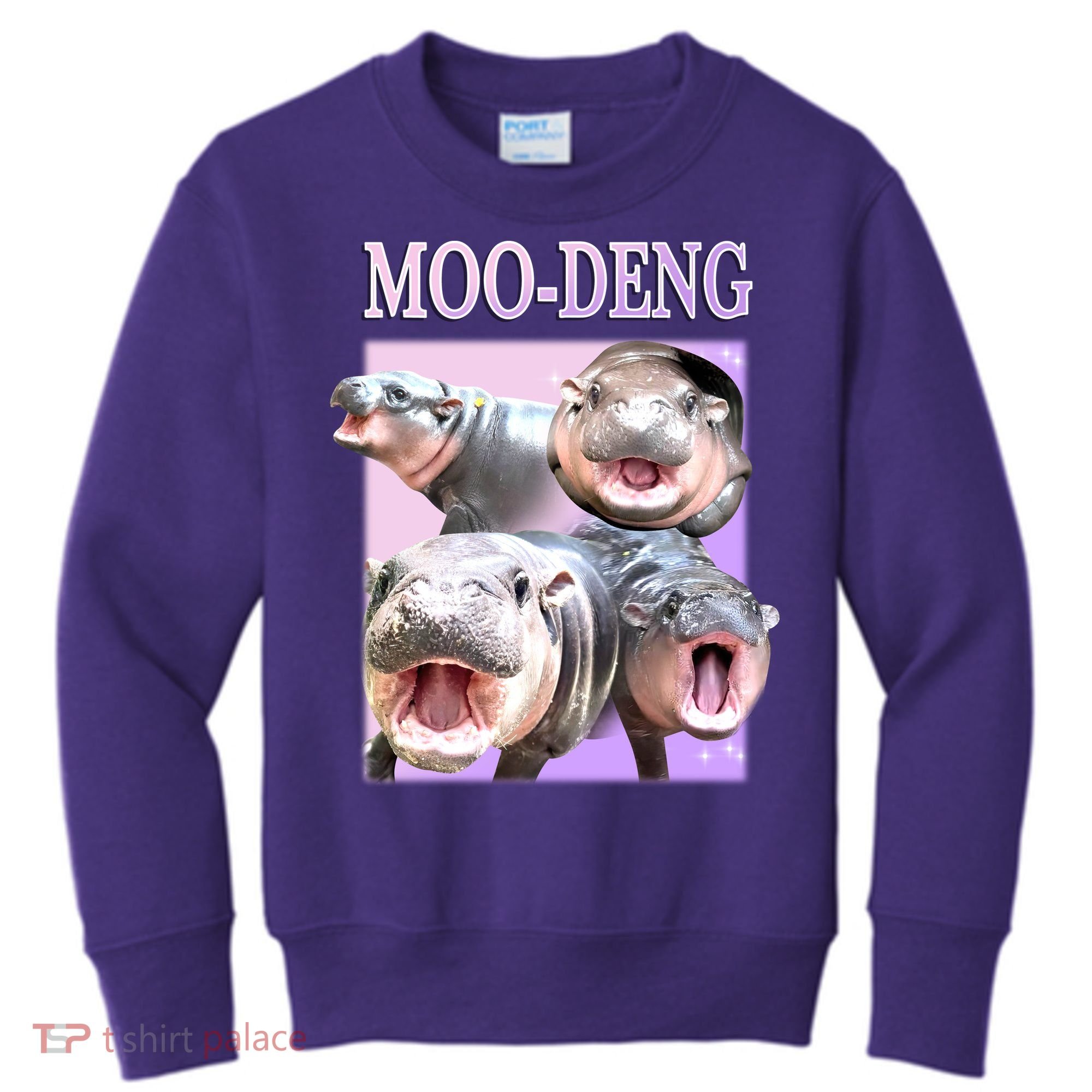 Purple Moo Deng Meme Hippo Funny Kids Sweatshirt