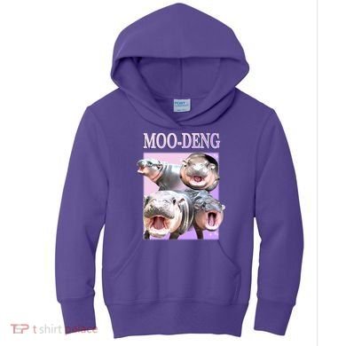 Purple Moo Deng Meme Hippo Funny Kids Hoodie