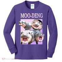 Purple Moo Deng Meme Hippo Funny Kids Long Sleeve Shirt thumb 0