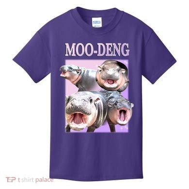 Purple Moo Deng Meme Hippo Funny Kids T-Shirt