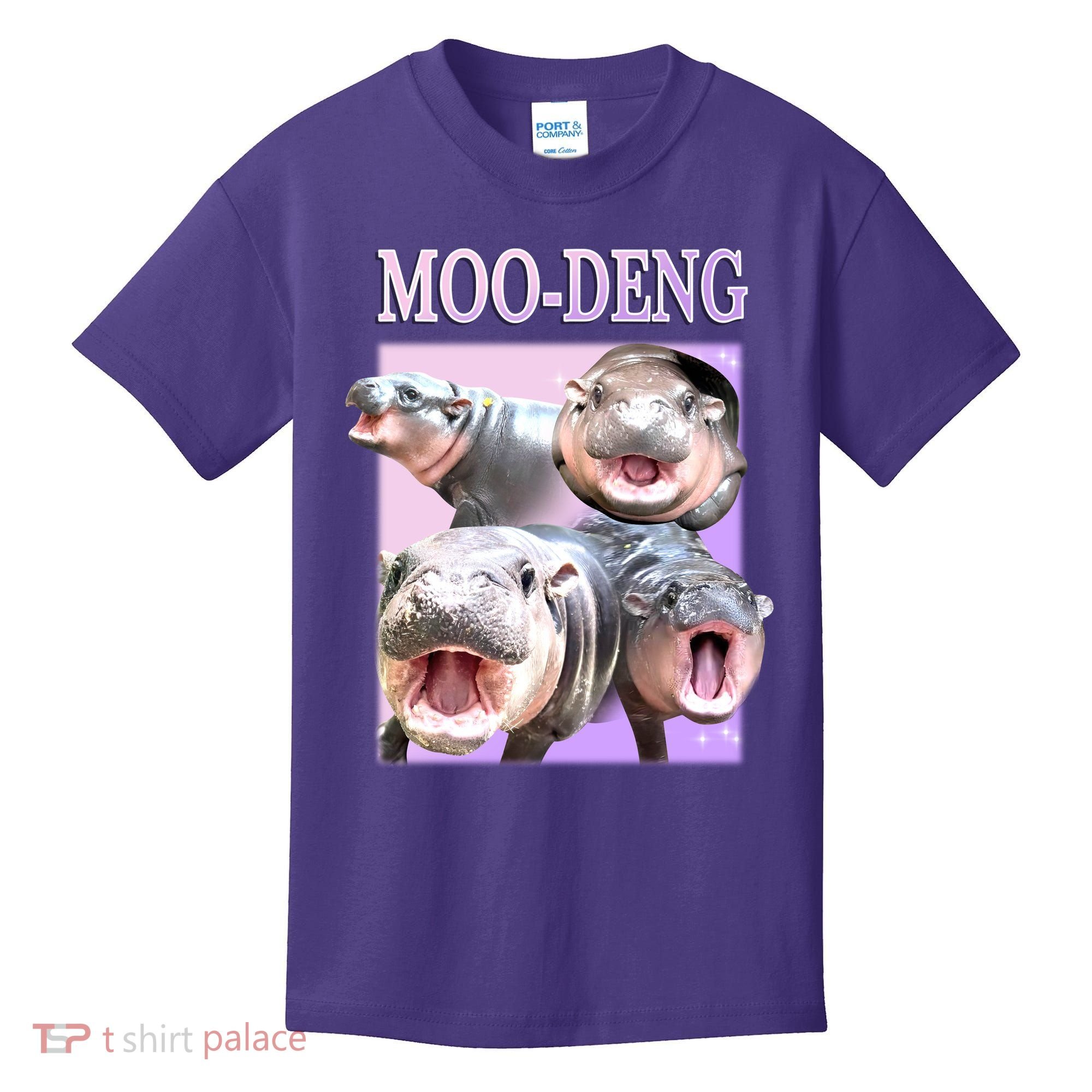 Purple Moo Deng Meme Hippo Funny Kids T-Shirt