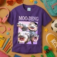 Purple Moo Deng Meme Hippo Funny Kids T-Shirt thumb 3