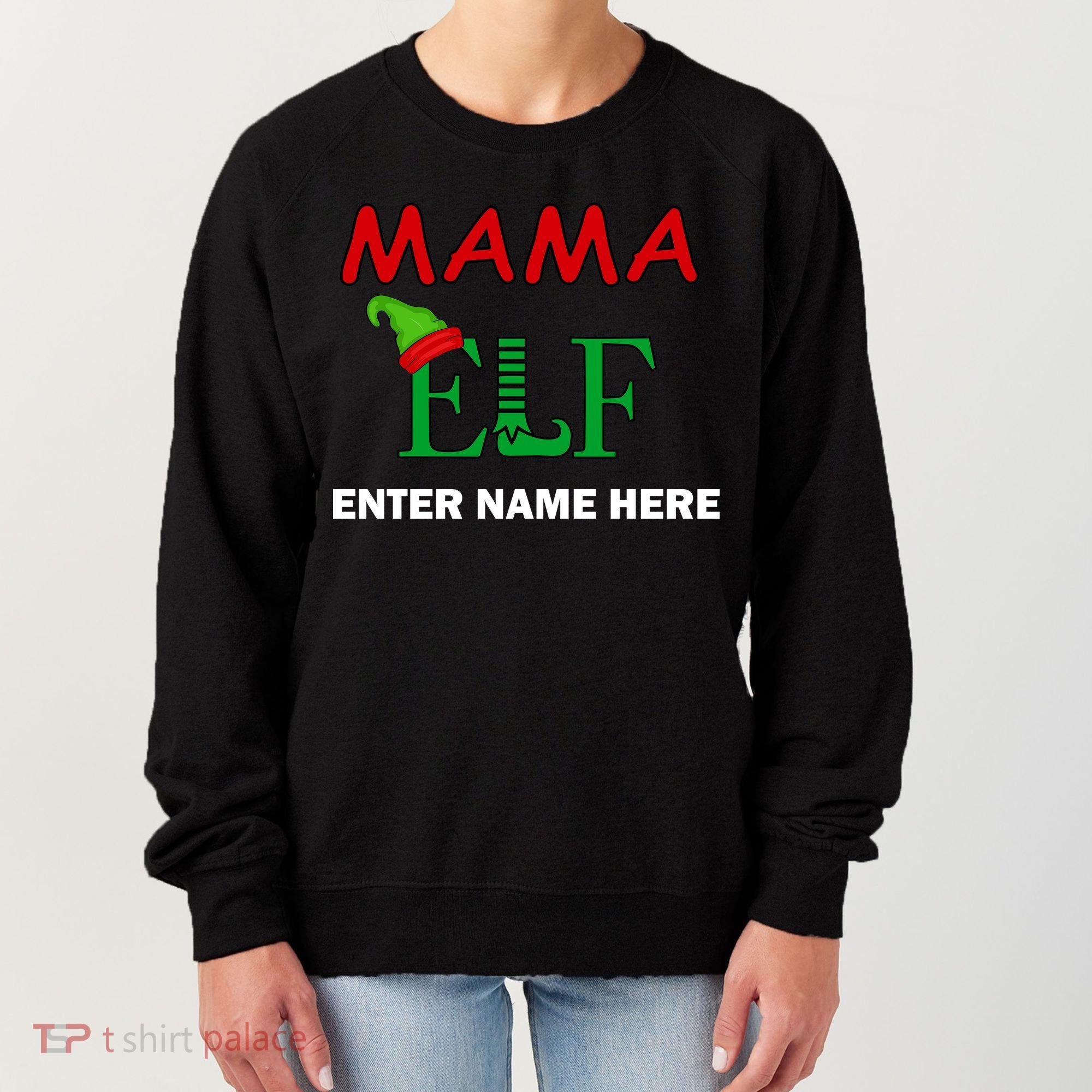 Personalize Mama Elf Custom Family Matching Christmas Women's Sweatshirt