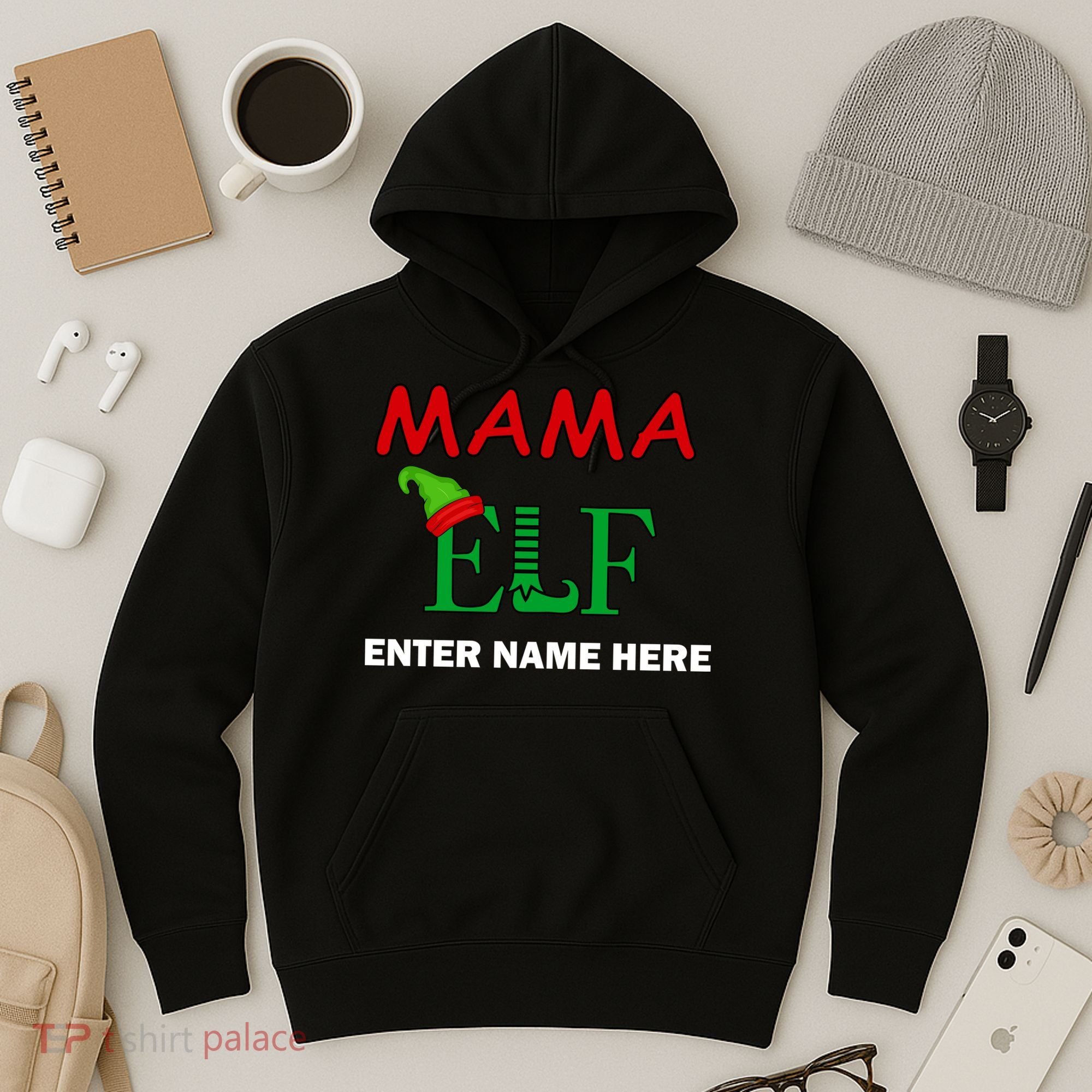 Personalize Mama Elf Custom Family Matching Christmas Hoodie