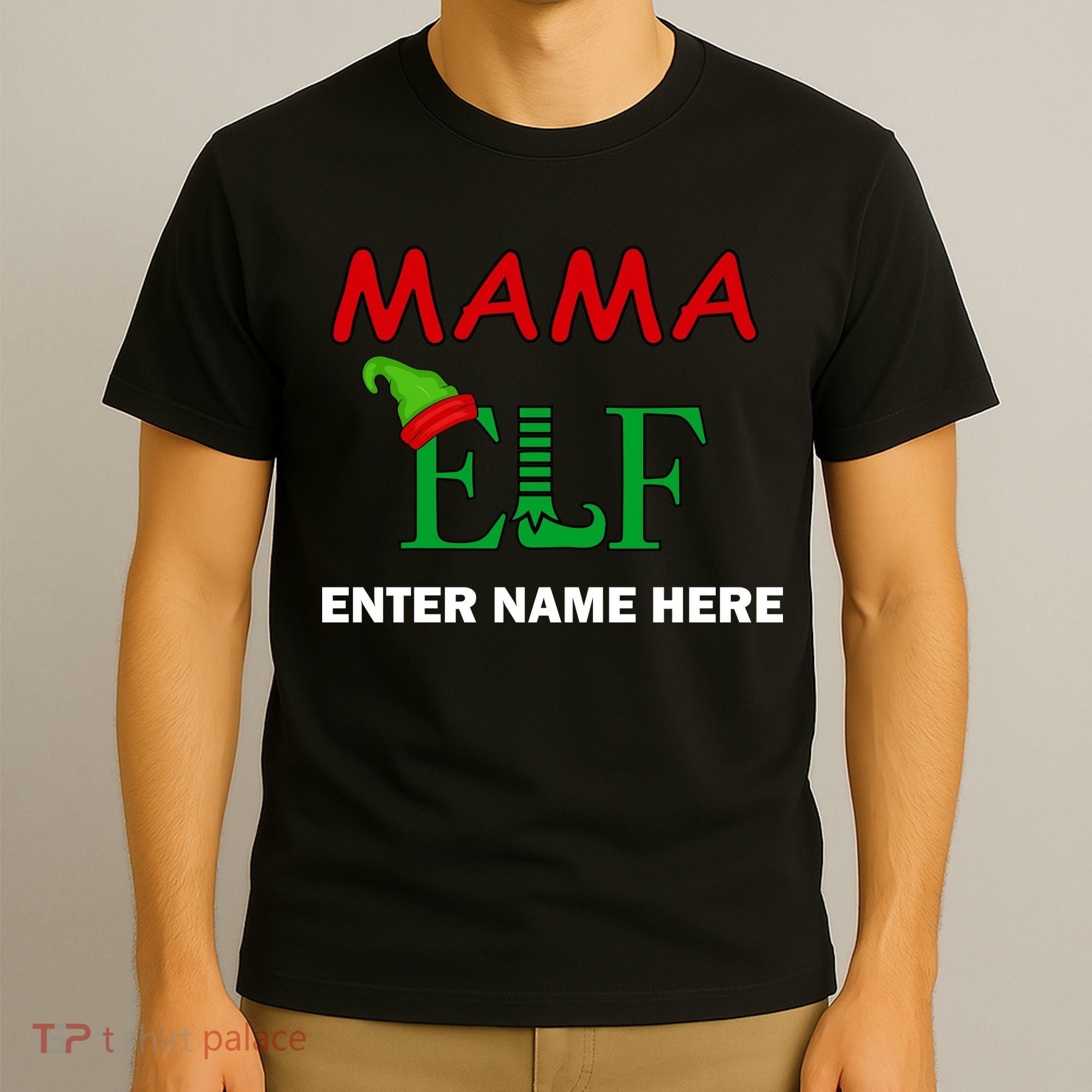 Personalize Mama Elf Custom Family Matching Christmas T-Shirt