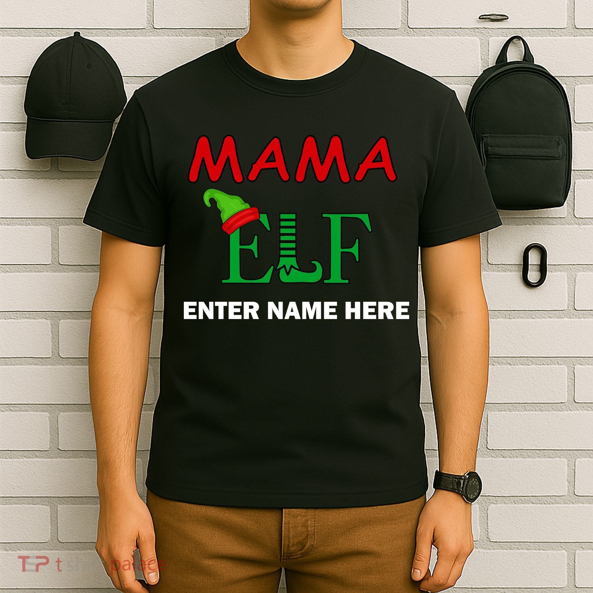 Personalize Mama Elf Custom Family Matching Christmas T-Shirt