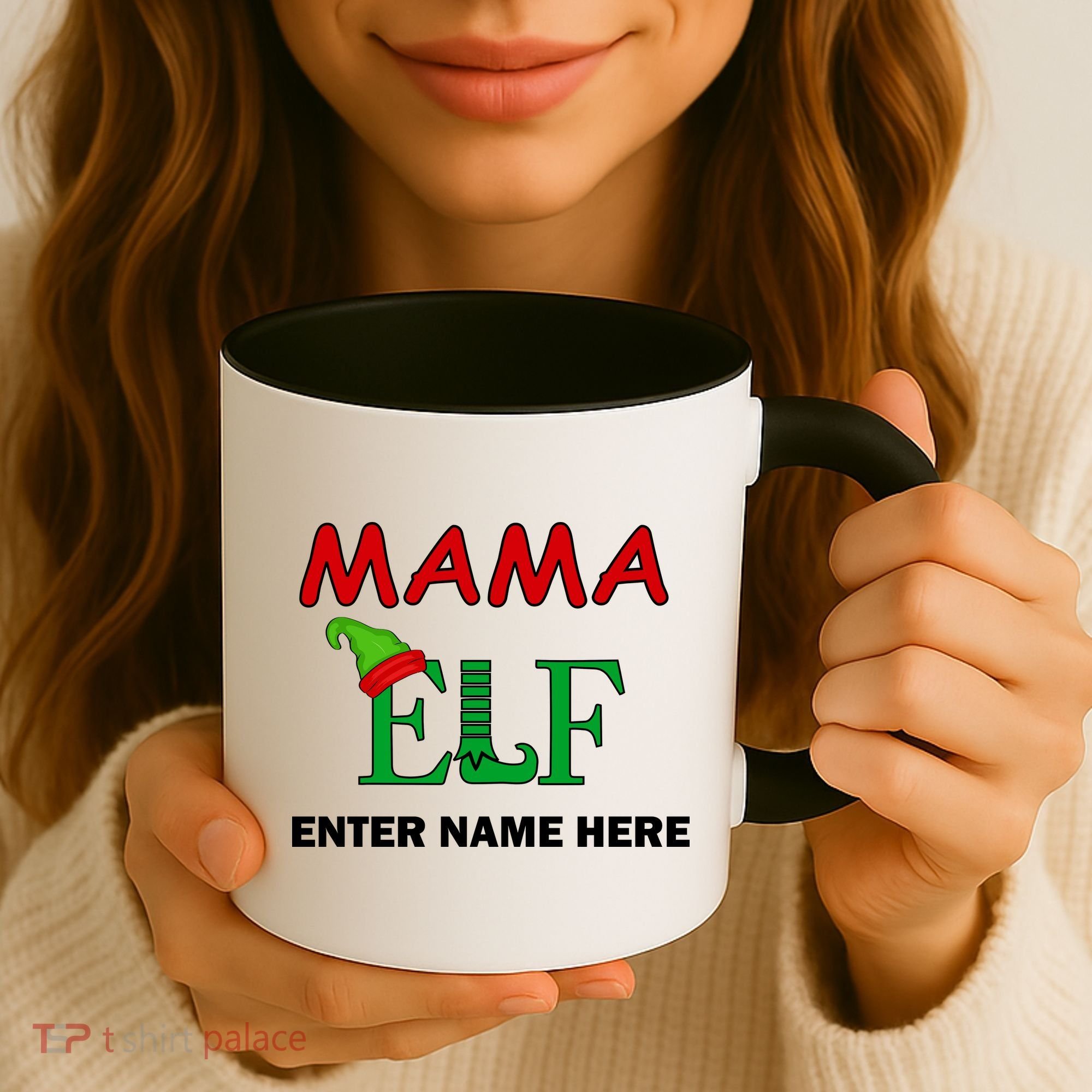 Personalize Mama Elf Custom Family Matching Christmas Coffee Mug