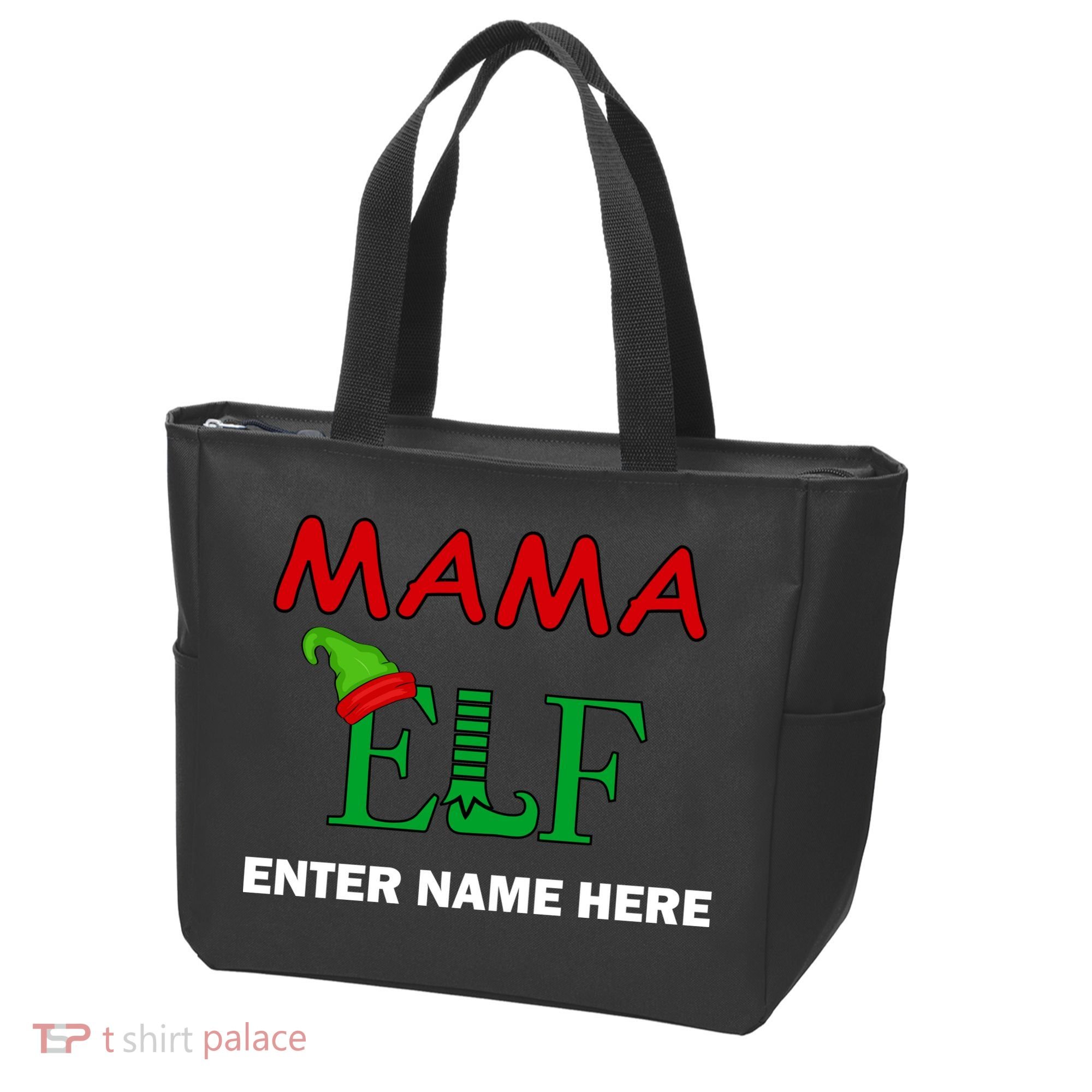 Personalize Mama Elf Custom Family Matching Christmas Tote Bag