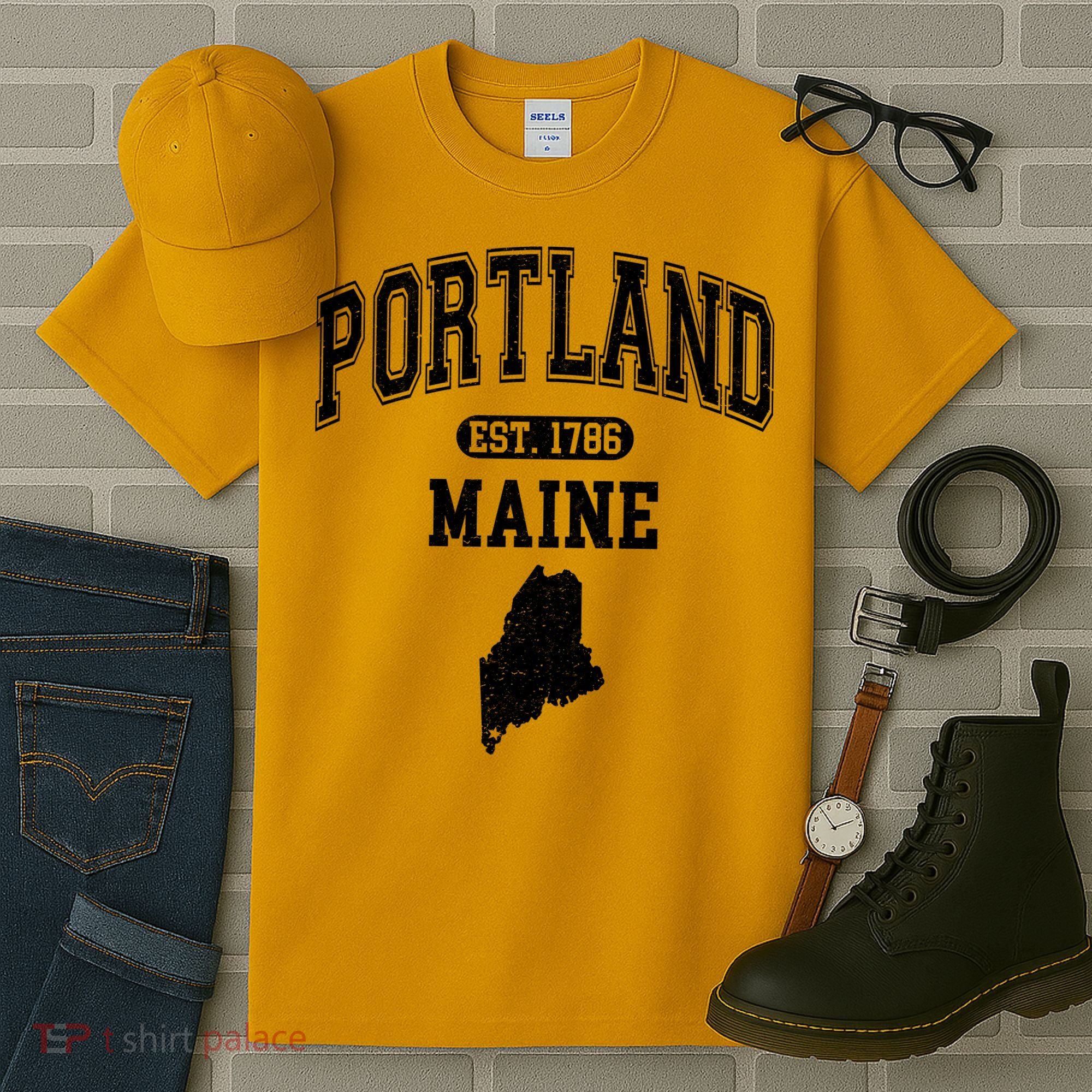 Portland Maine Est 1786 Varsity Tall T-Shirt