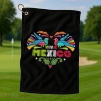Proud Mexican Flag Peacock Animal Gift Viva Mexico Golf Towel thumb 1