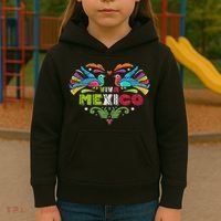 Proud Mexican Flag Peacock Animal Gift Viva Mexico Kids Hoodie thumb 3