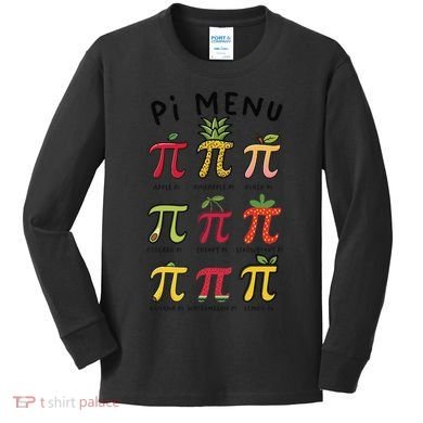 Pie Menu Funny Pi Day Pi 3 Kids Long Sleeve Shirt