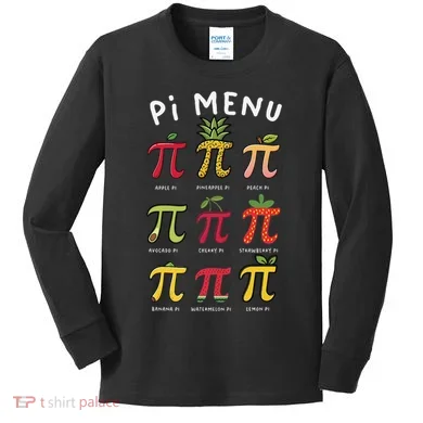 Pie Menu Funny Pi Day Pi 3 Kids Long Sleeve Shirt