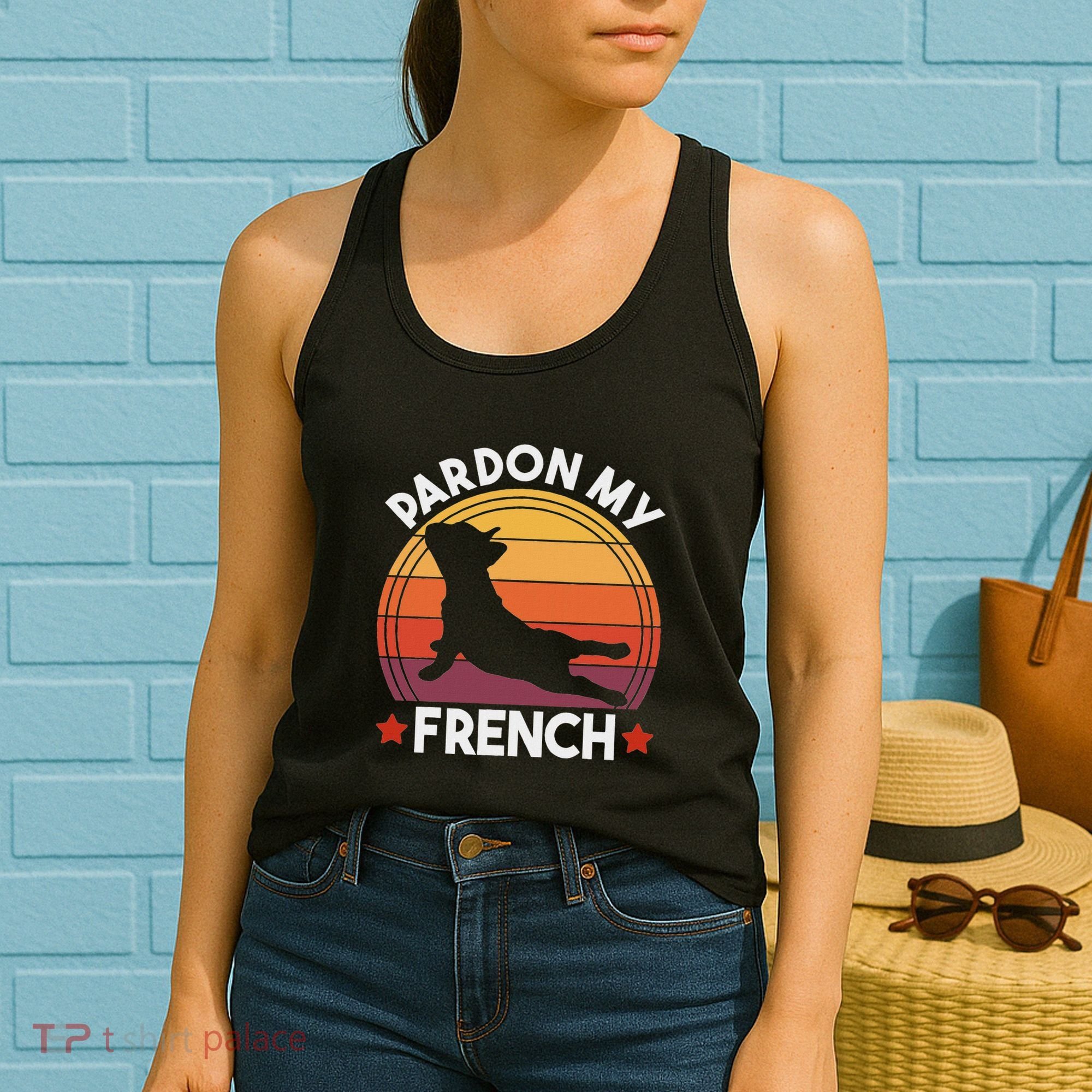 Pardon My French Bulldog Funny Dog Pun Frenchie Dog Lover Women's Tank Top