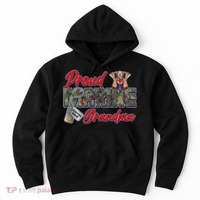 Proud Marine Grandma Personalize Dog Tags Hoodie