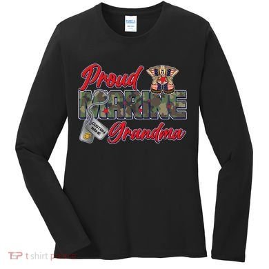 Proud Marine Grandma Personalize Dog Tags Women's Long Sleeve Shirt