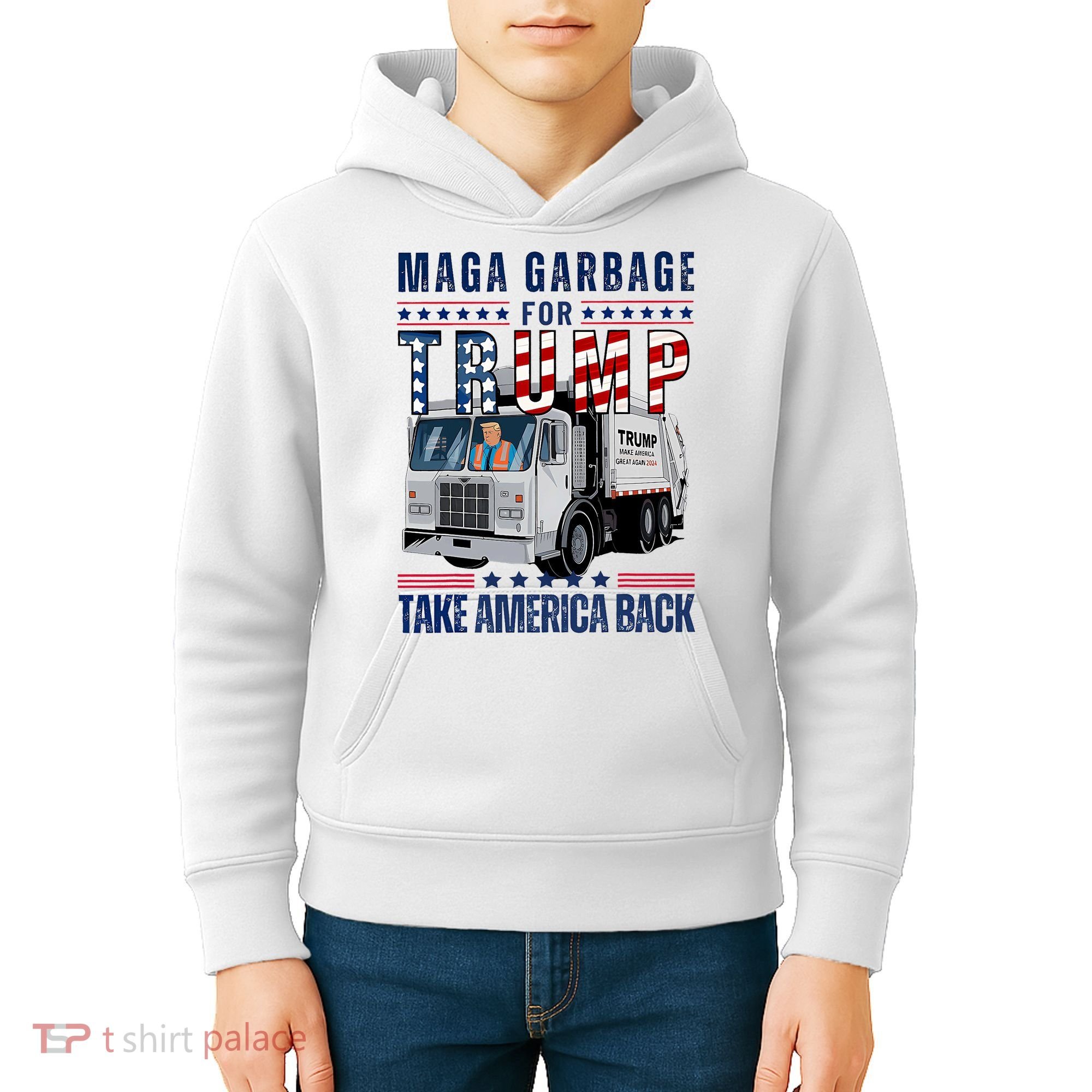 Proud Maga Garbage Trump Supporter Trump Garbage Truck Kids Hoodie