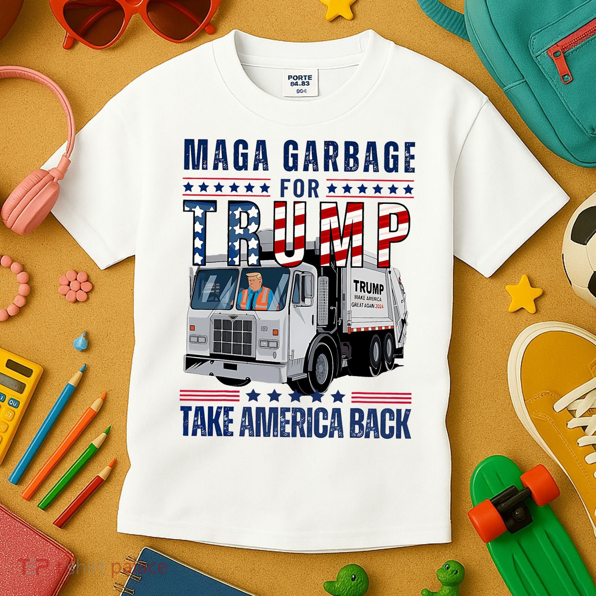 Proud Maga Garbage Trump Supporter Trump Garbage Truck Kids T-Shirt