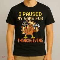Paused My Game Thankful Video Gamer Thanksgiving T-Shirt thumb 3