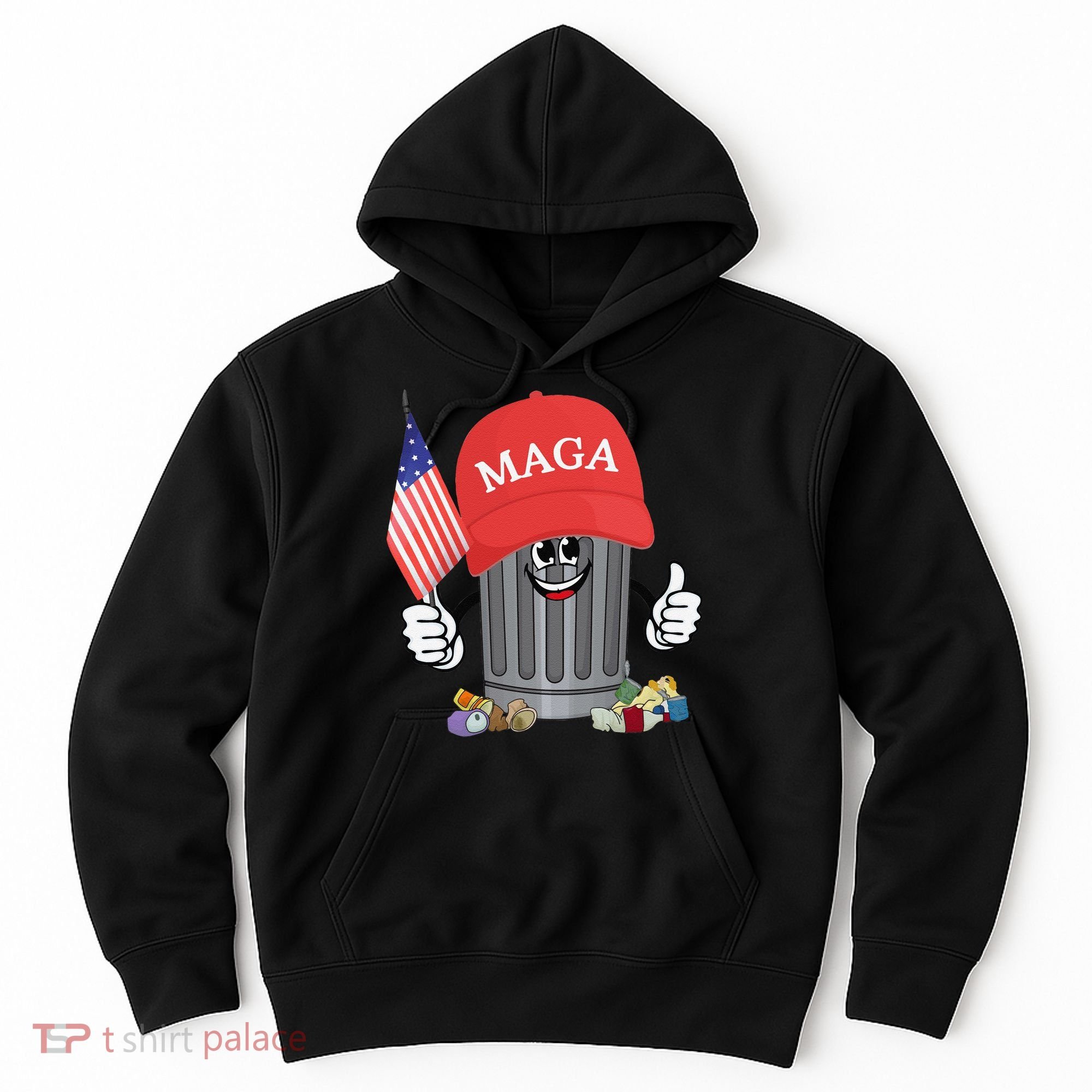 Proud Maga Garbage Trump Supporter Trash Can Cartoon Funny Gift Hoodie