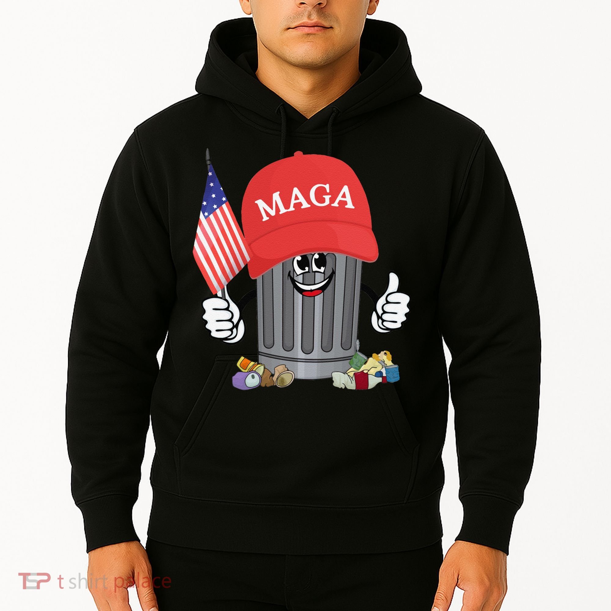 Proud Maga Garbage Trump Supporter Trash Can Cartoon Funny Gift Hoodie
