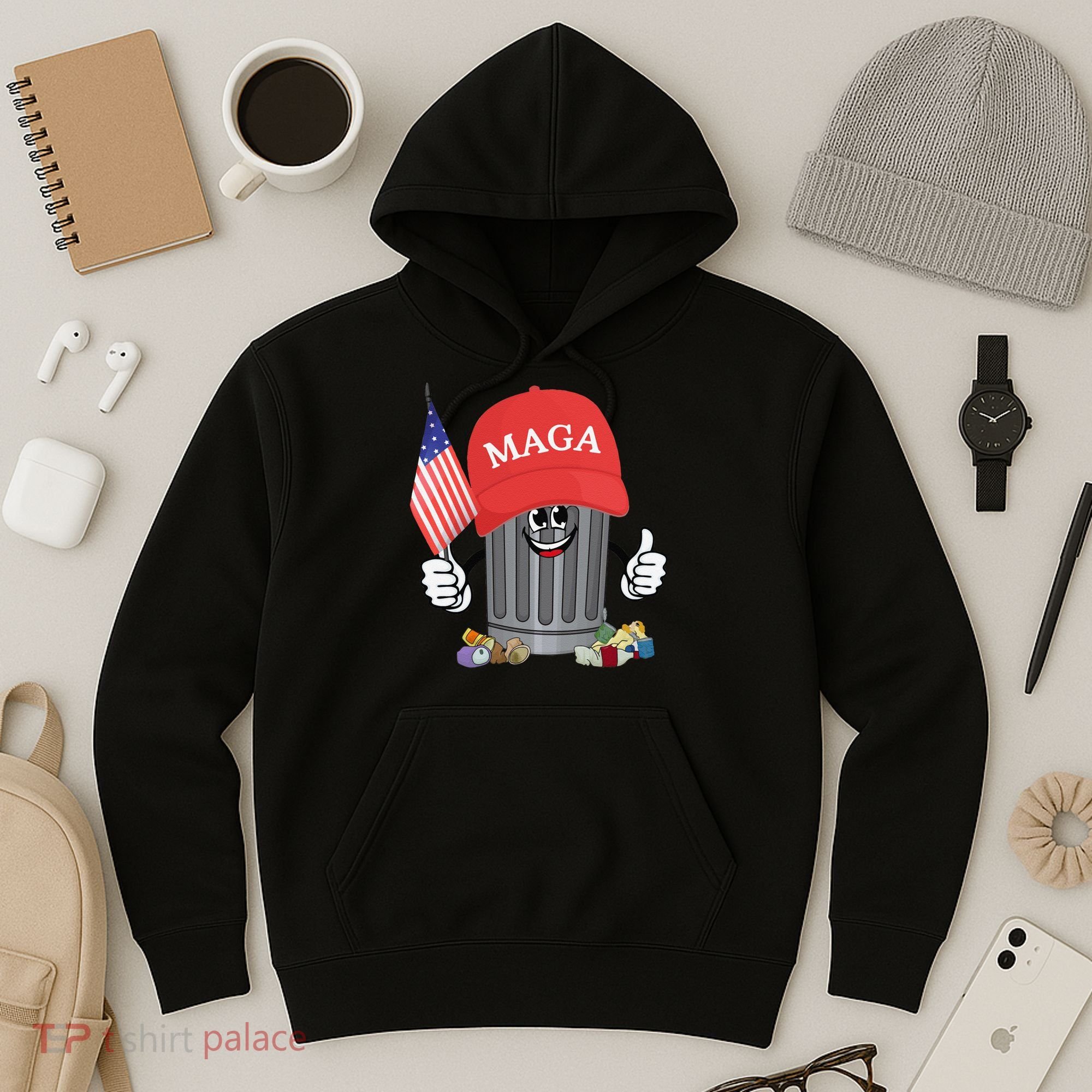 Proud Maga Garbage Trump Supporter Trash Can Cartoon Funny Gift Hoodie