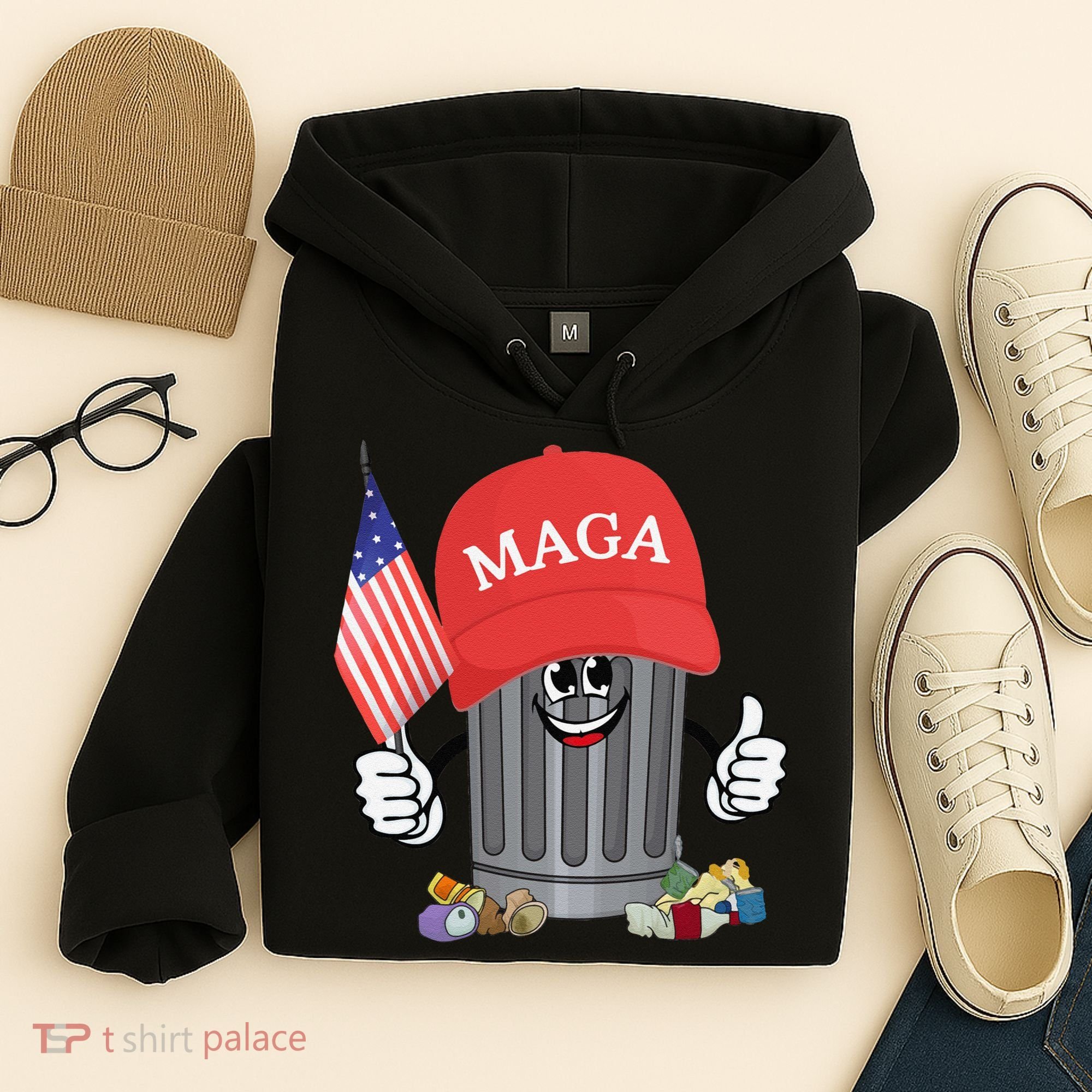 Proud Maga Garbage Trump Supporter Trash Can Cartoon Funny Gift Hoodie