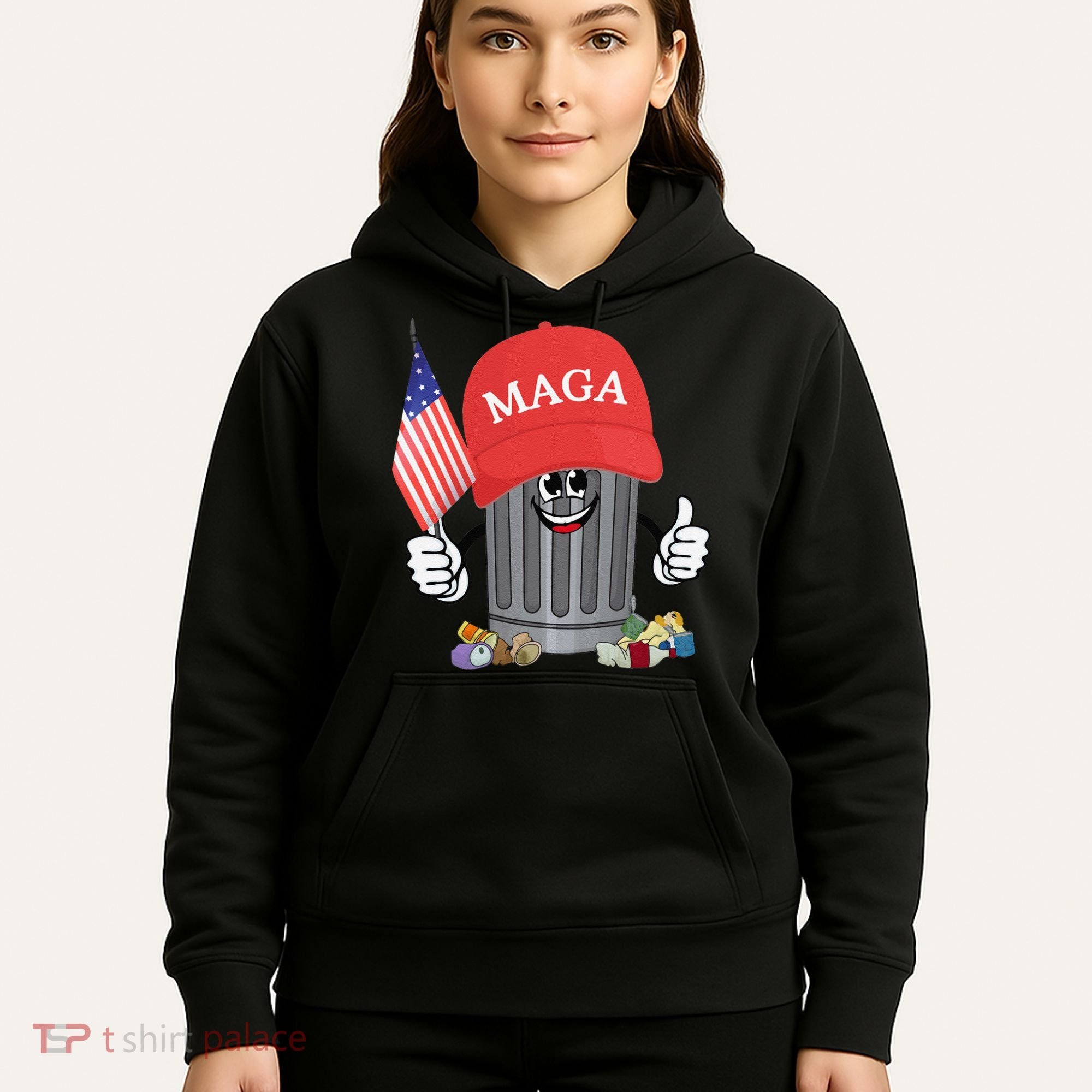 Proud Maga Garbage Trump Supporter Trash Can Cartoon Funny Gift Hoodie