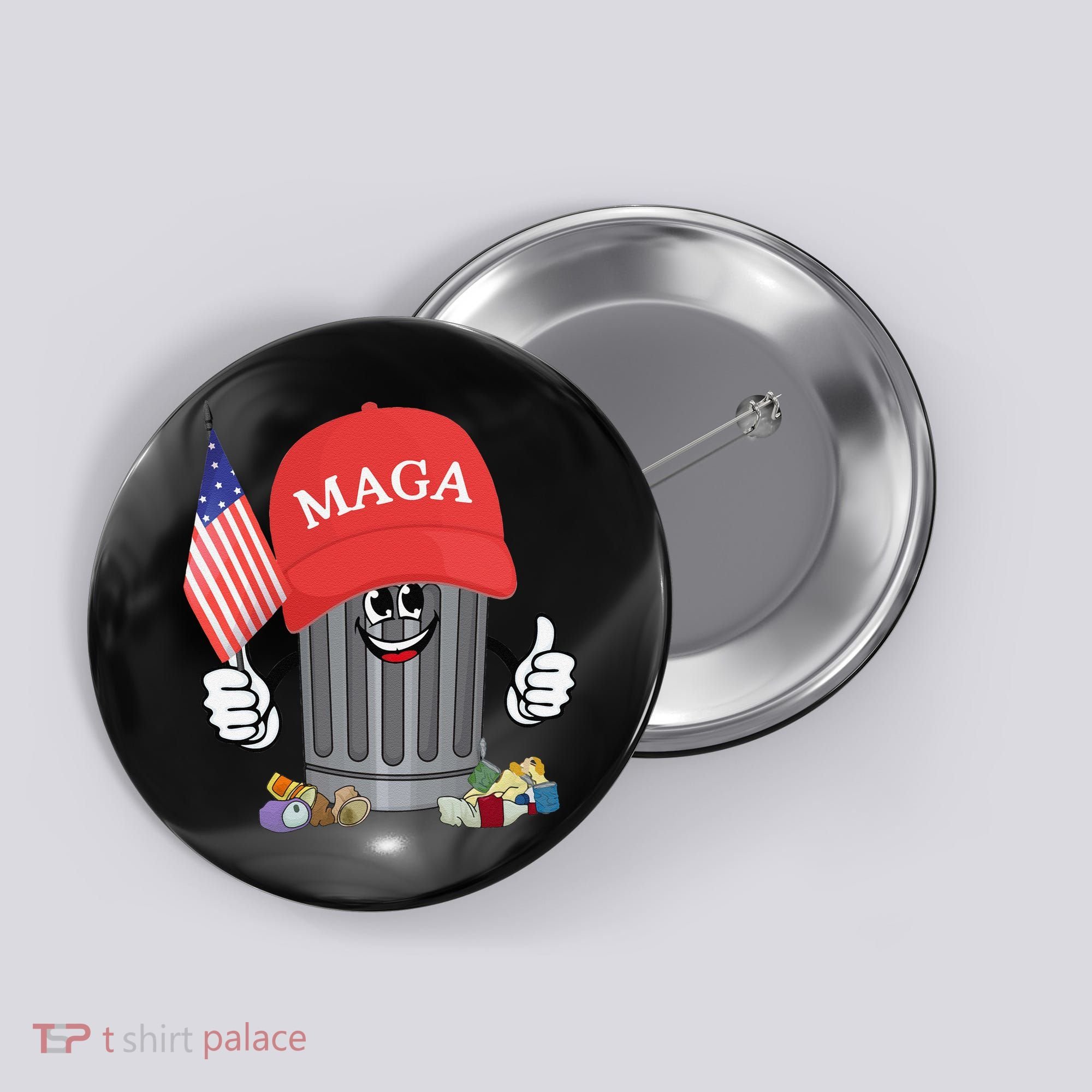 Proud Maga Garbage Trump Supporter Trash Can Cartoon Funny Gift Button
