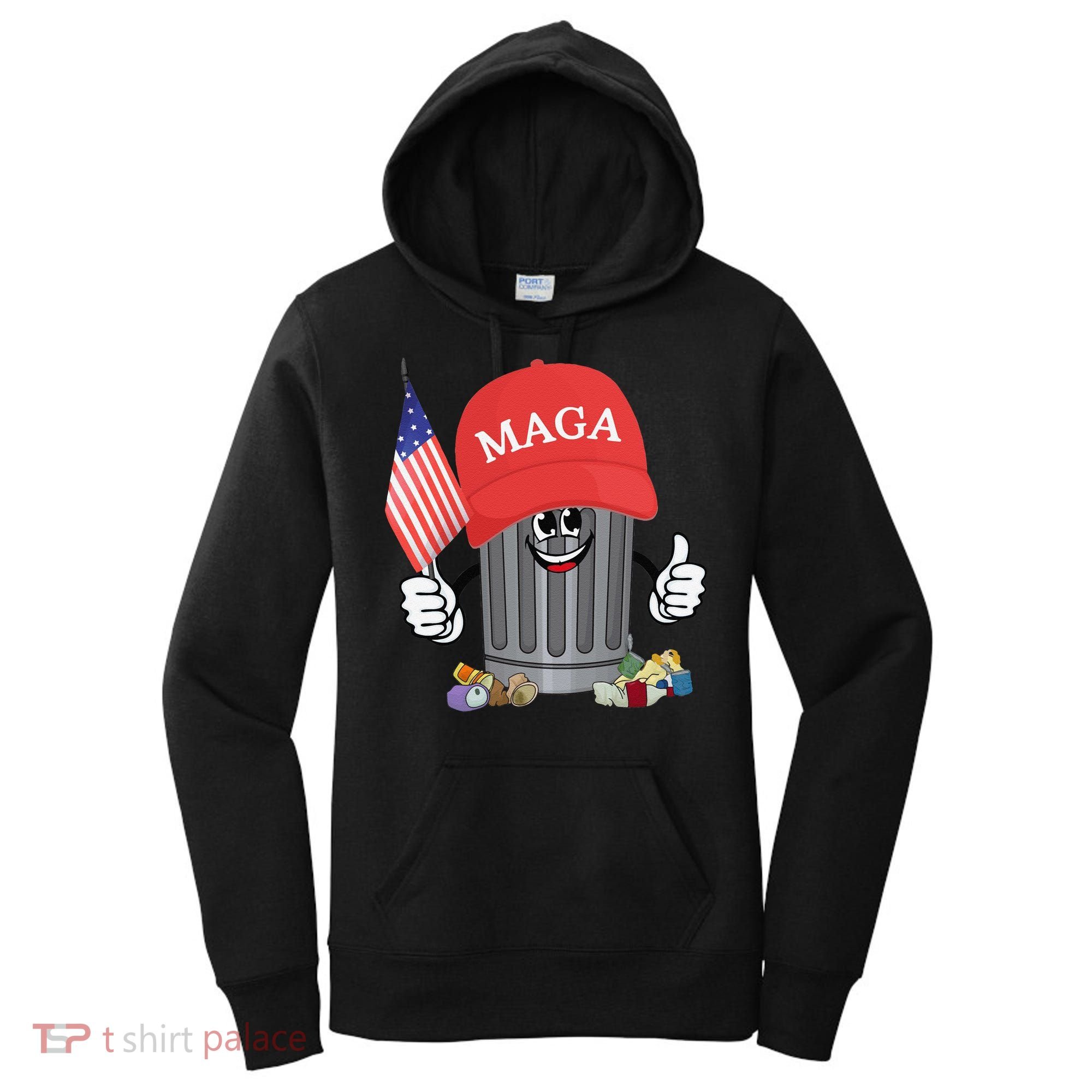 Proud Maga Garbage Trump Supporter Trash Can Cartoon Funny Gift Women's Hoodie