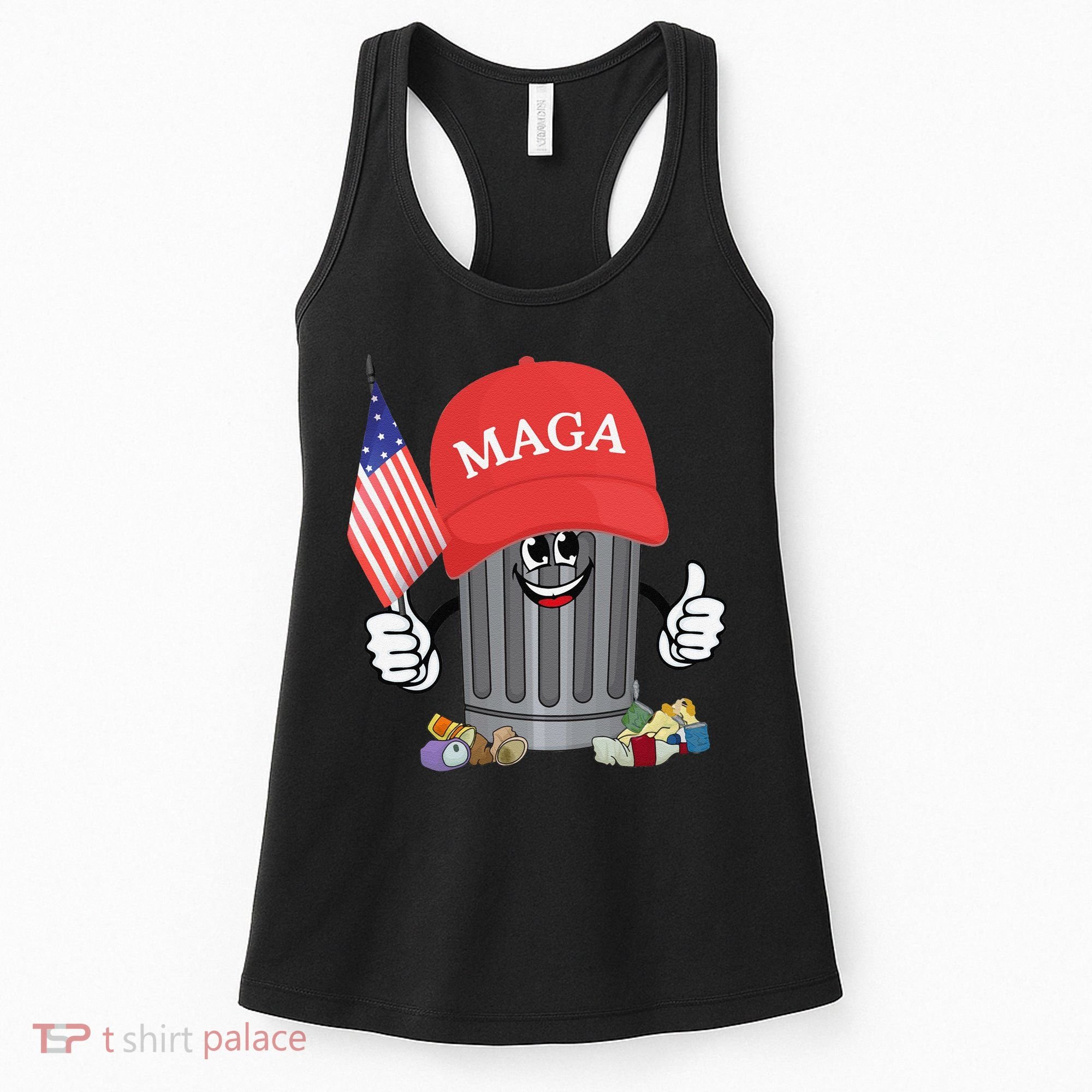 Proud Maga Garbage Trump Supporter Trash Can Cartoon Funny Gift Women's Tank Top