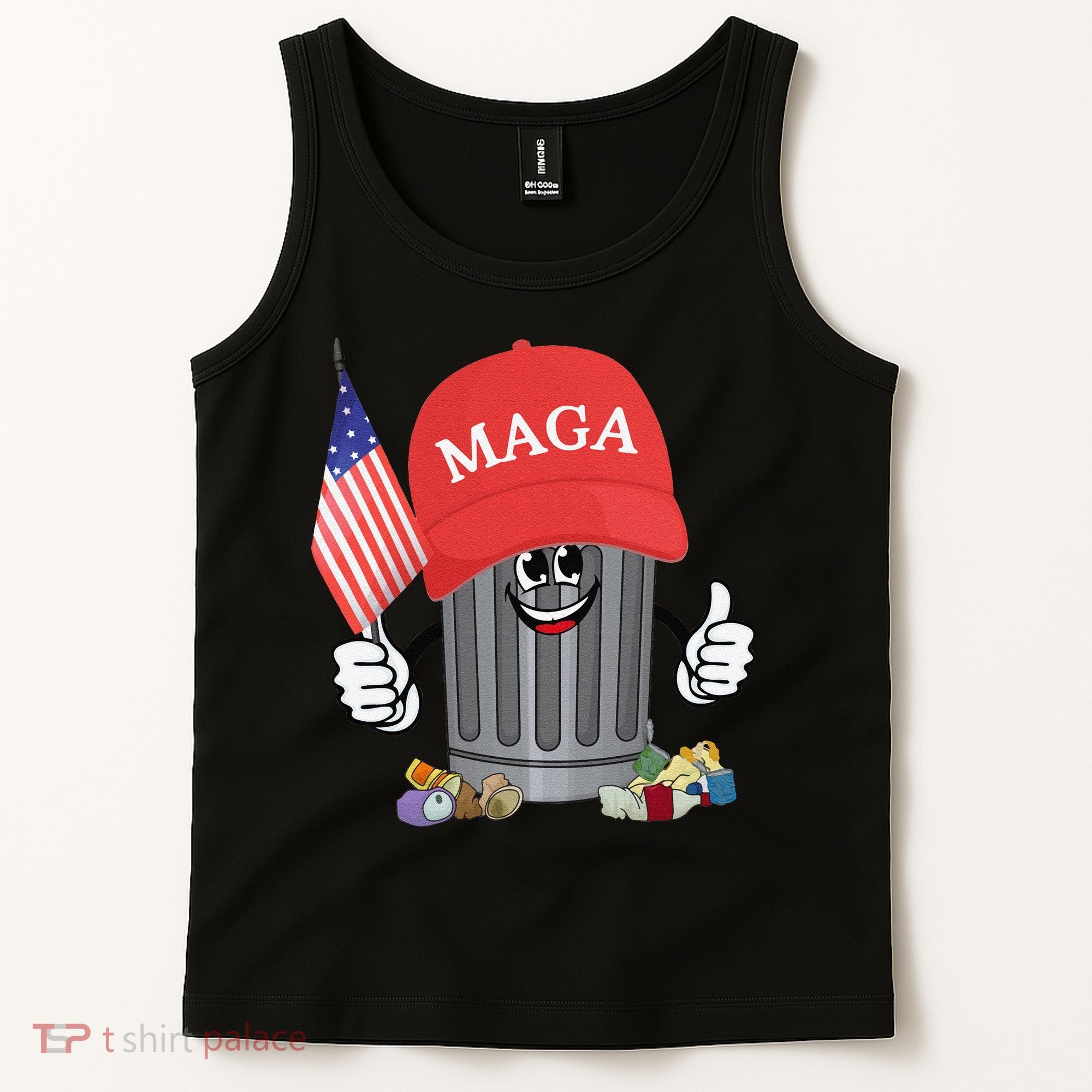 Proud Maga Garbage Trump Supporter Trash Can Cartoon Funny Gift Tank Top