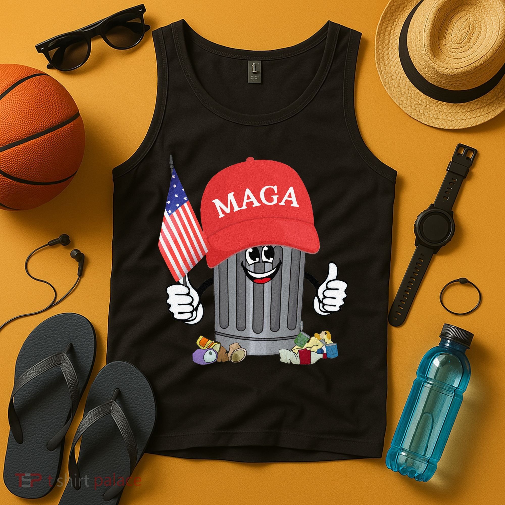 Proud Maga Garbage Trump Supporter Trash Can Cartoon Funny Gift Tank Top
