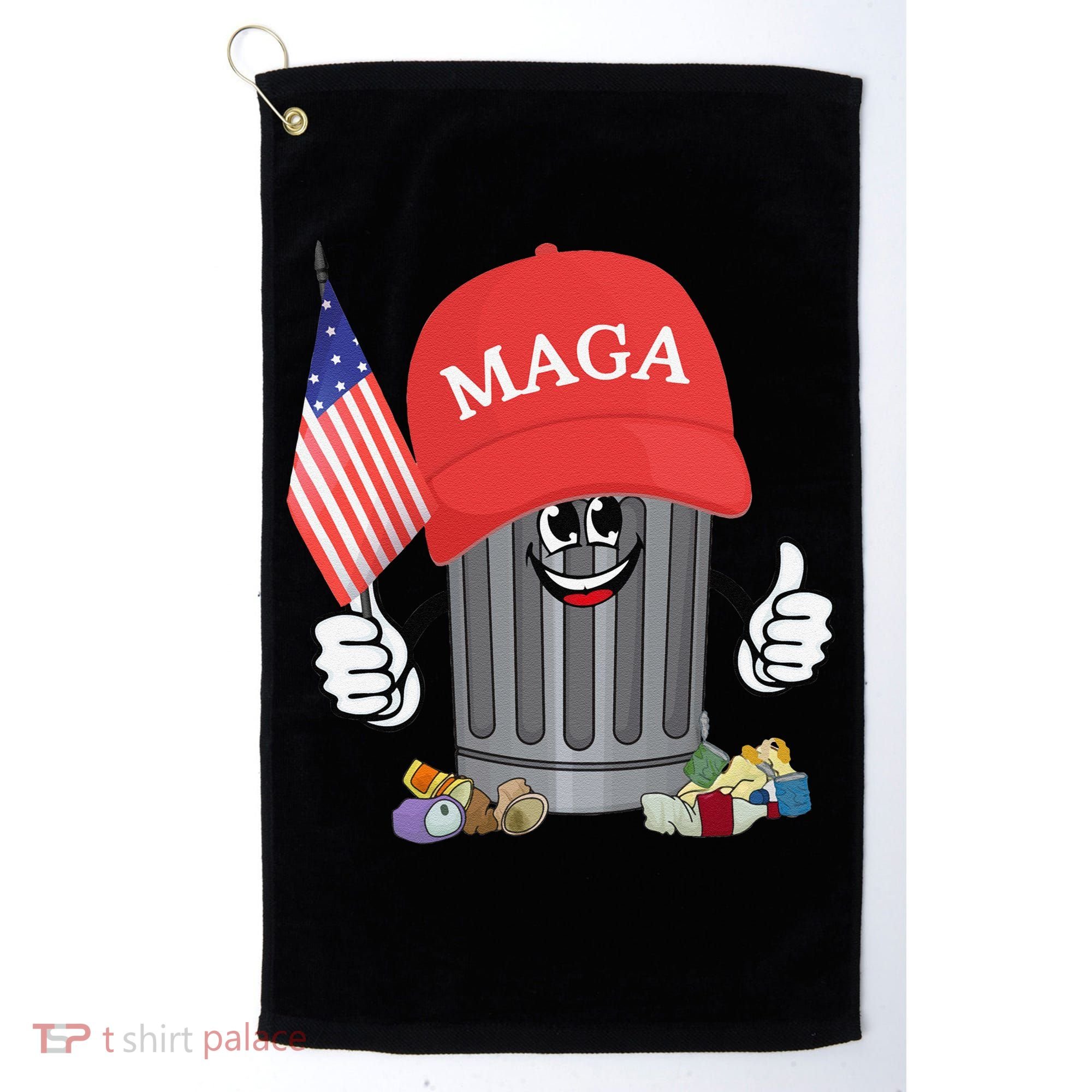 Proud Maga Garbage Trump Supporter Trash Can Cartoon Funny Gift Golf Towel