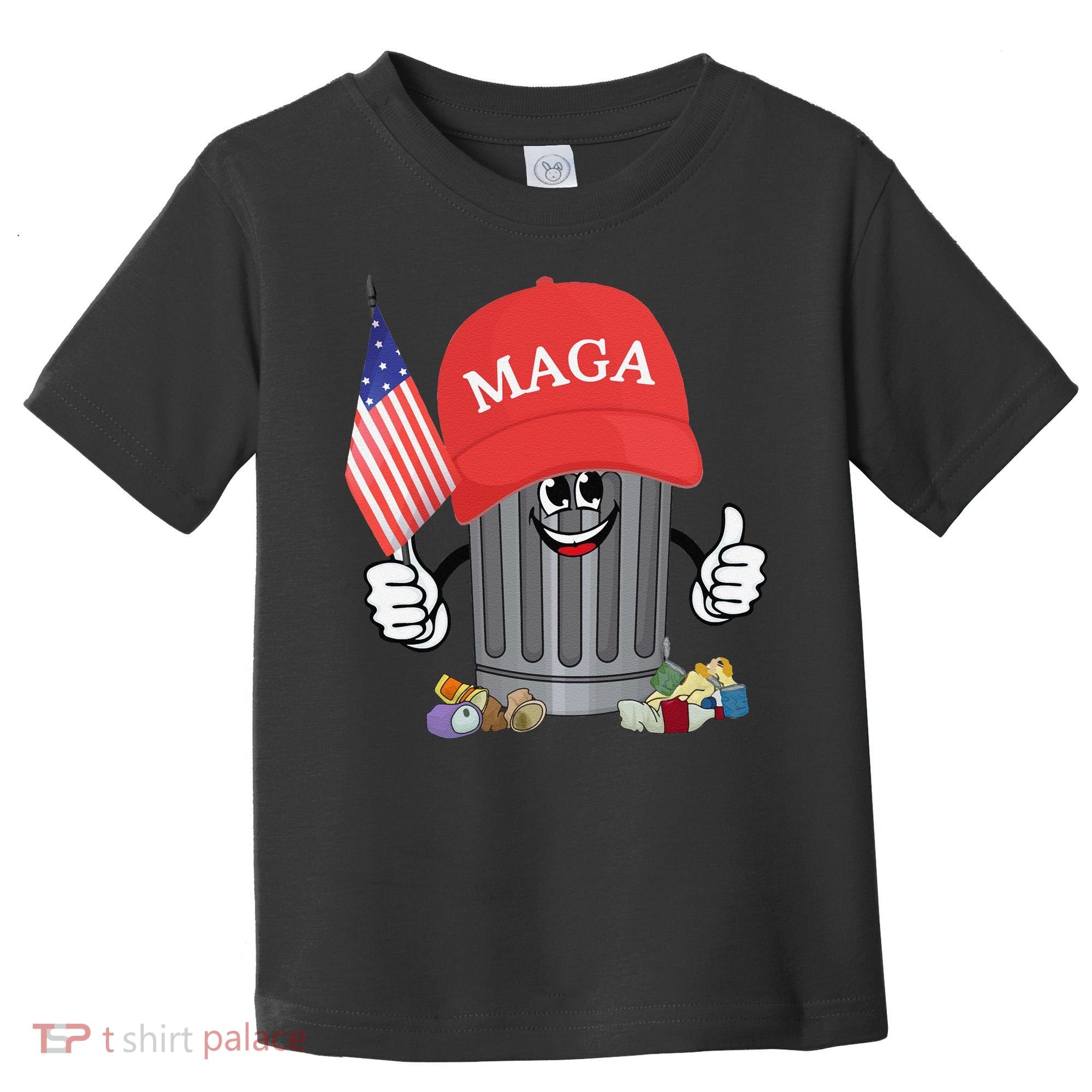 Proud Maga Garbage Trump Supporter Trash Can Cartoon Funny Gift Toddler T-Shirt