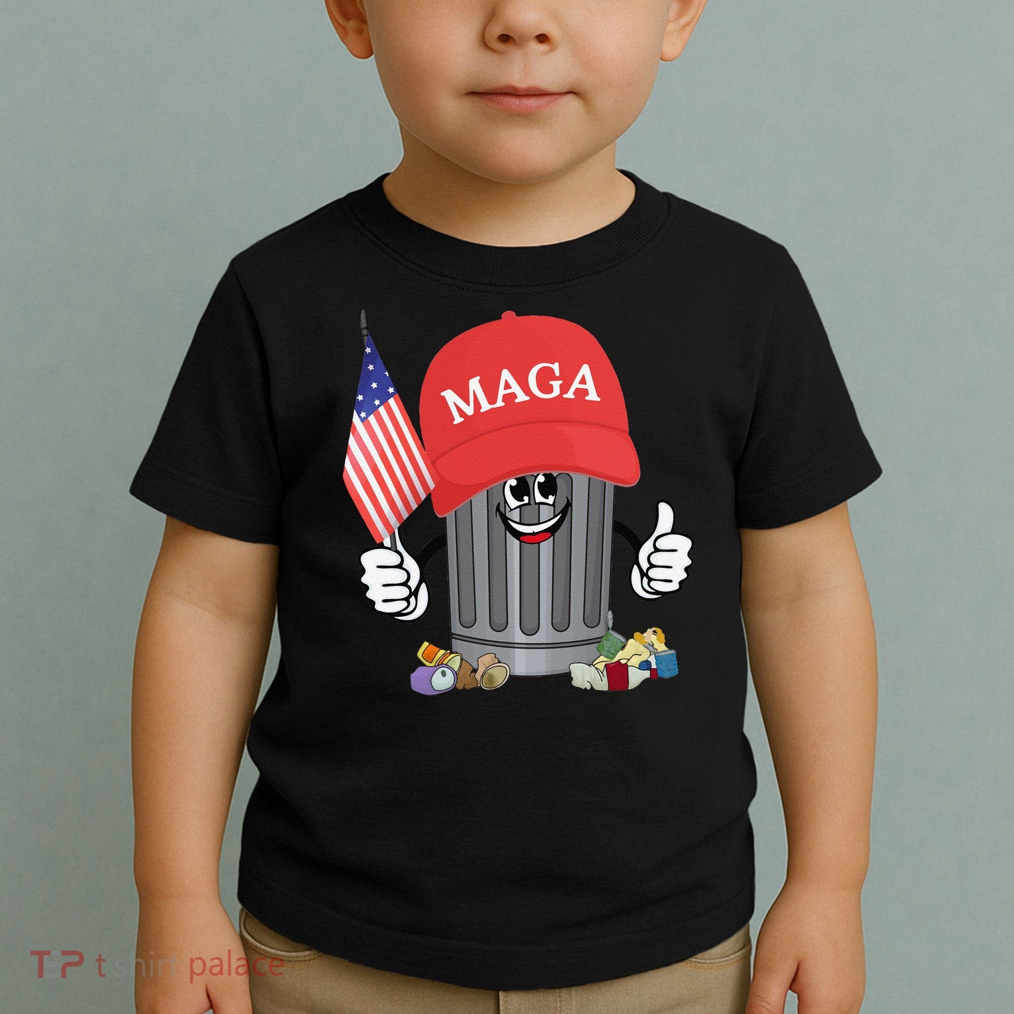 Proud Maga Garbage Trump Supporter Trash Can Cartoon Funny Gift Toddler T-Shirt