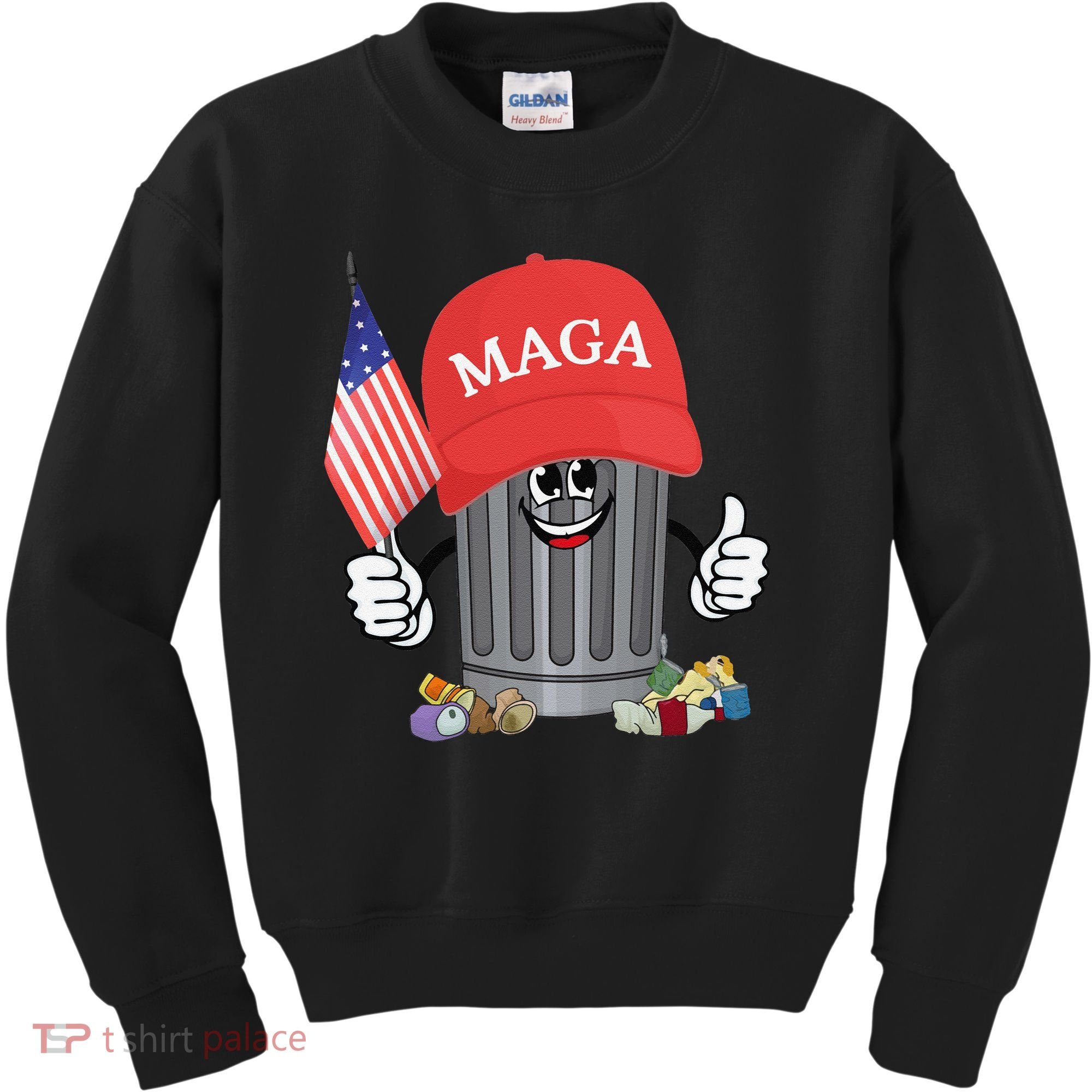 Proud Maga Garbage Trump Supporter Trash Can Cartoon Funny Gift Kids Sweatshirt