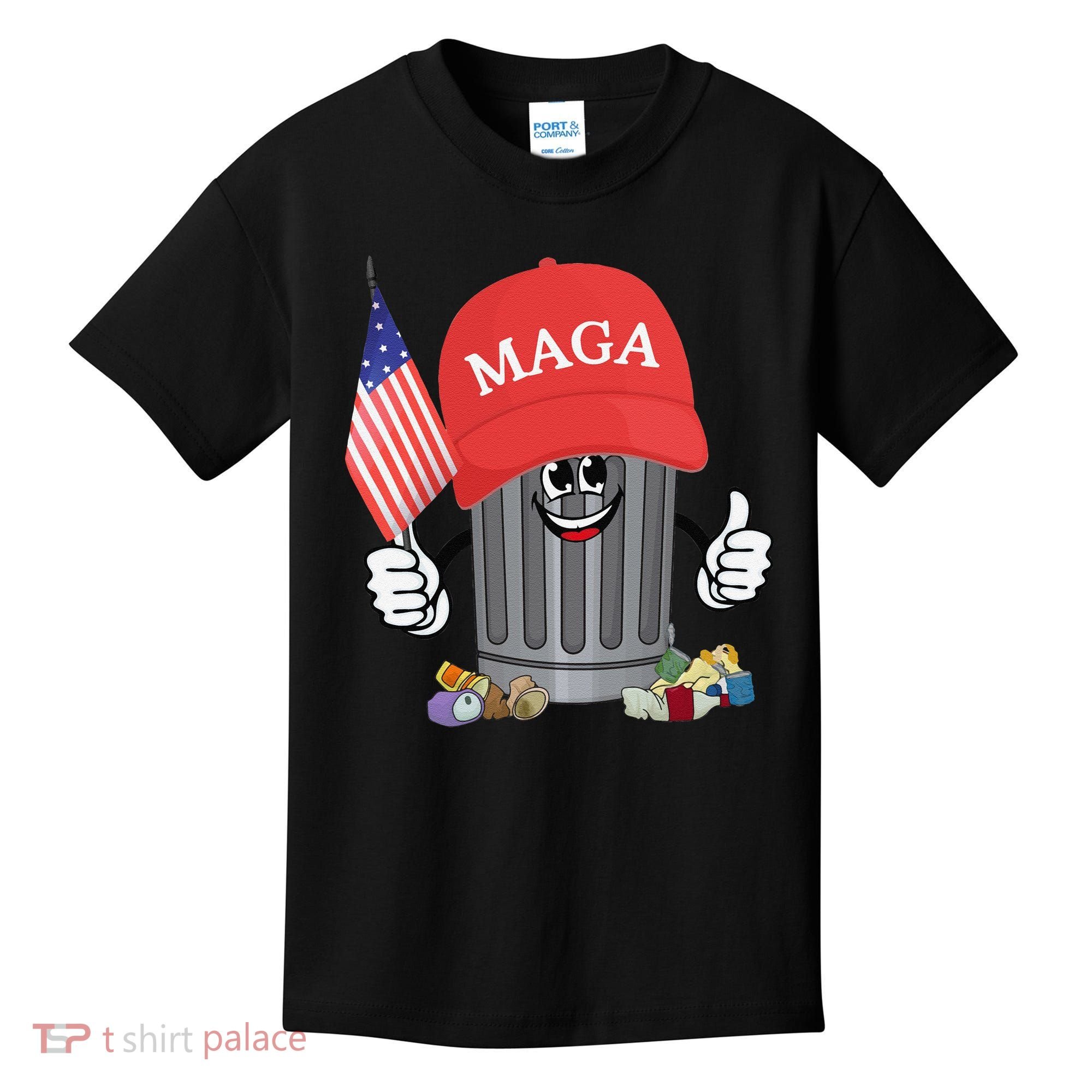 Proud Maga Garbage Trump Supporter Trash Can Cartoon Funny Gift Kids T-Shirt
