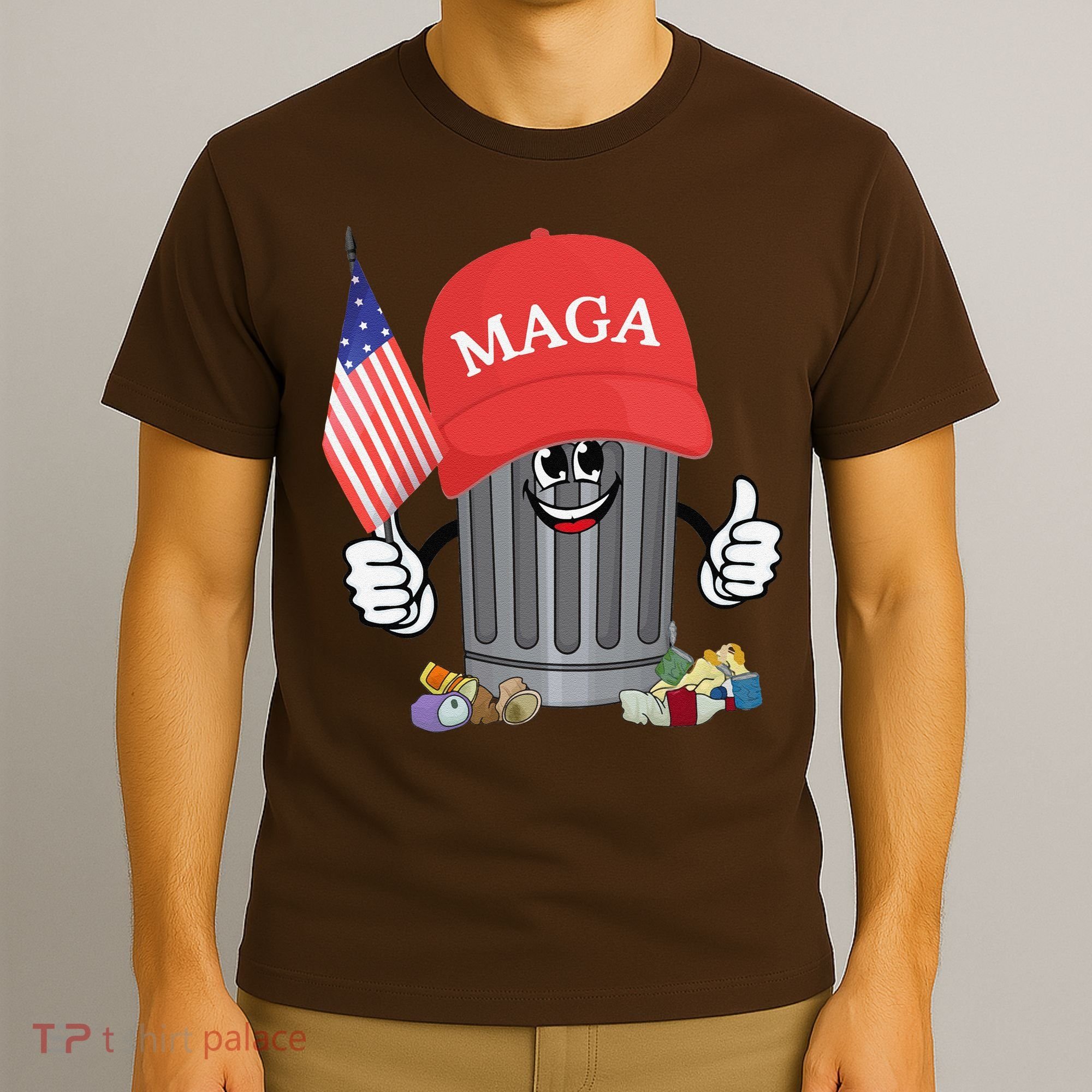 Proud Maga Garbage Trump Supporter Trash Can Cartoon Funny Gift T-Shirt