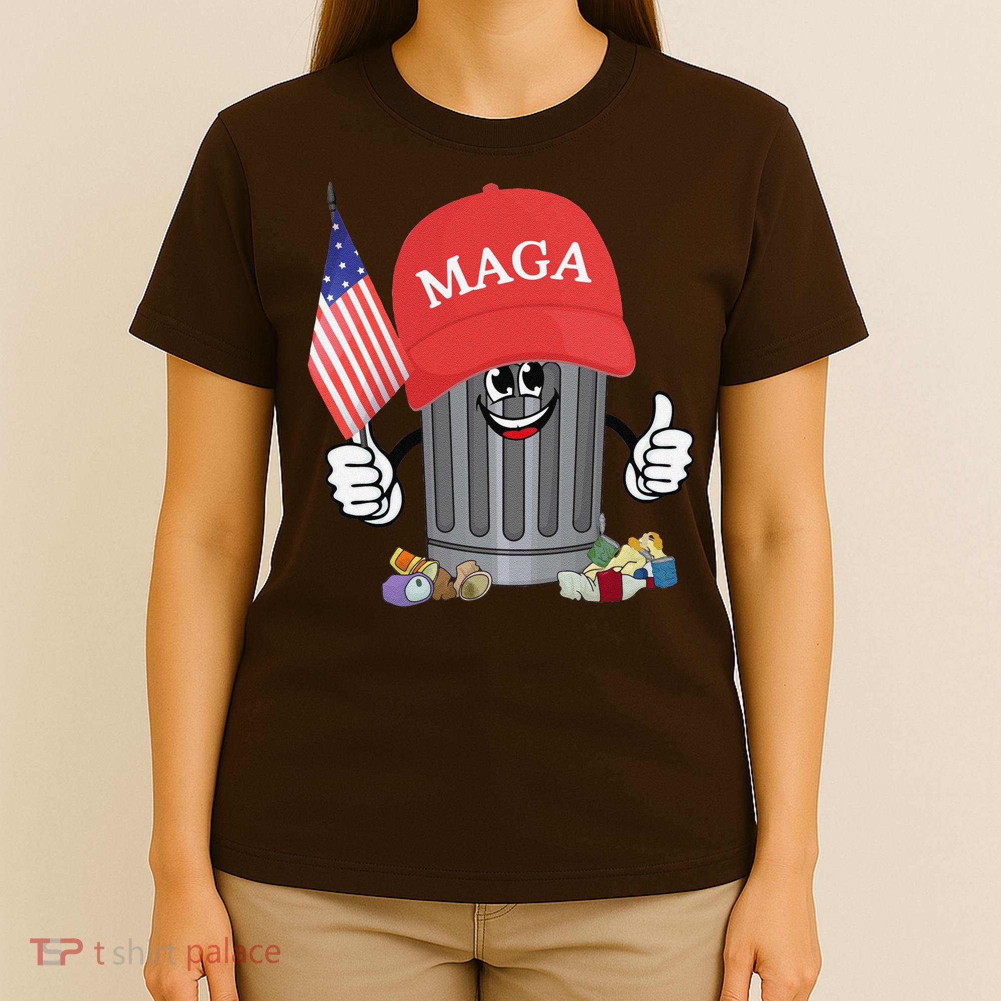 Proud Maga Garbage Trump Supporter Trash Can Cartoon Funny Gift T-Shirt