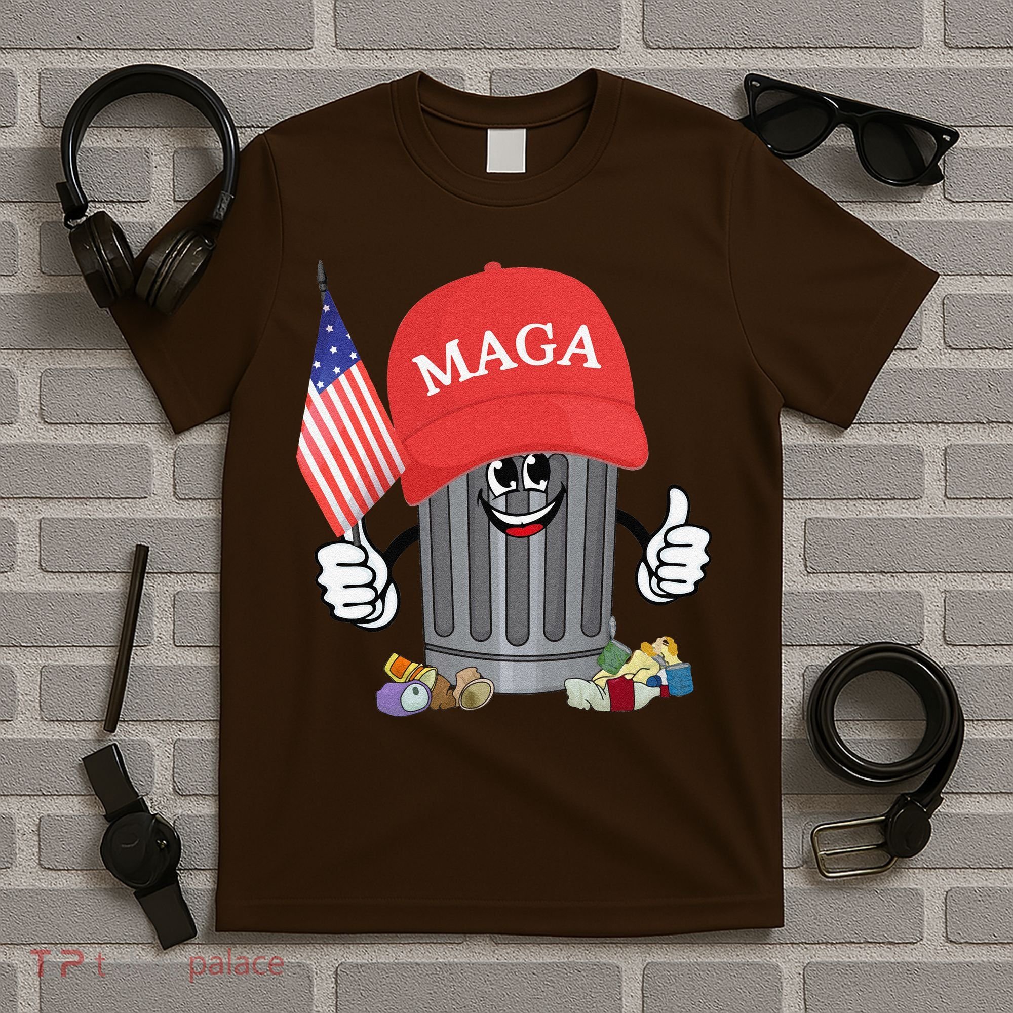 Proud Maga Garbage Trump Supporter Trash Can Cartoon Funny Gift T-Shirt