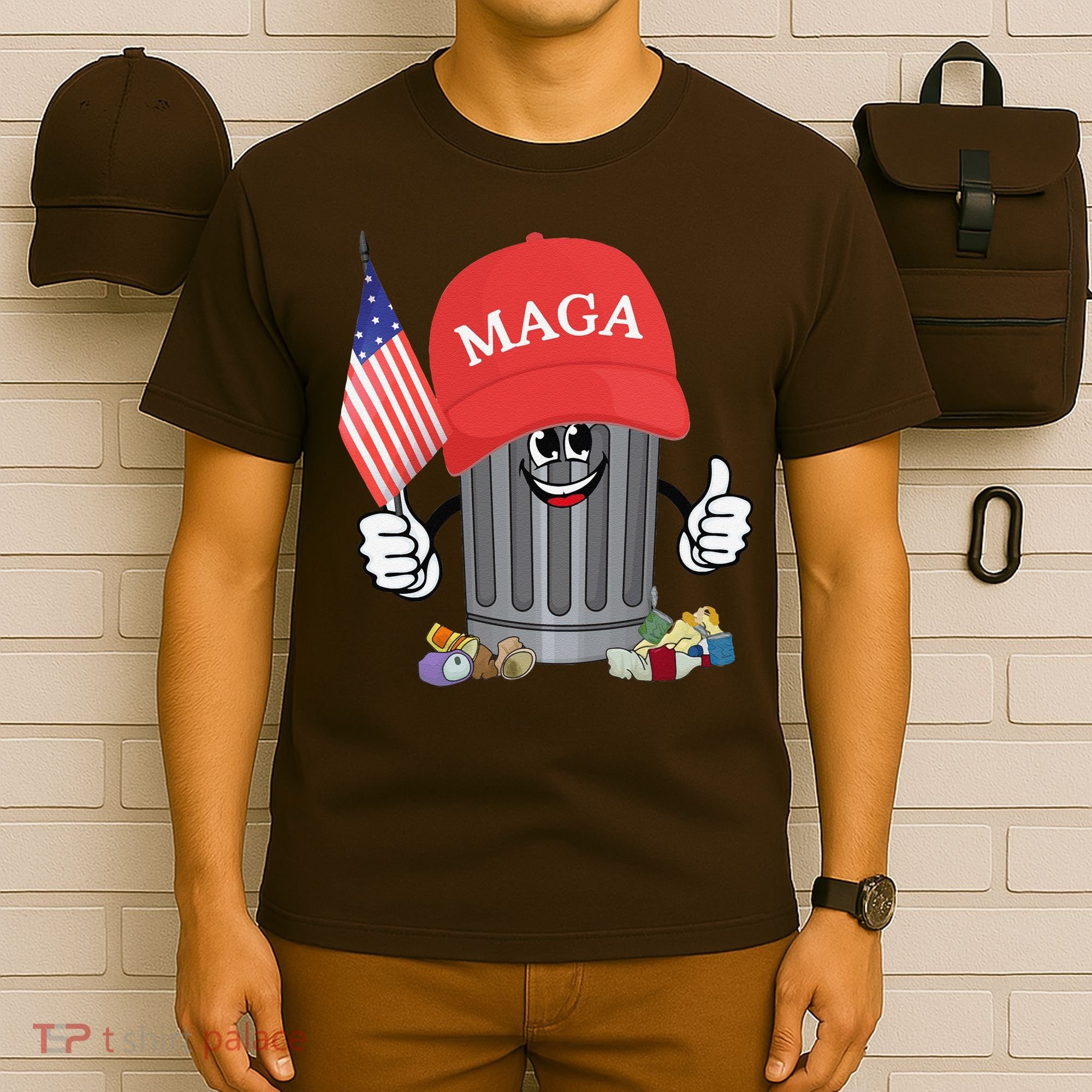 Proud Maga Garbage Trump Supporter Trash Can Cartoon Funny Gift T-Shirt